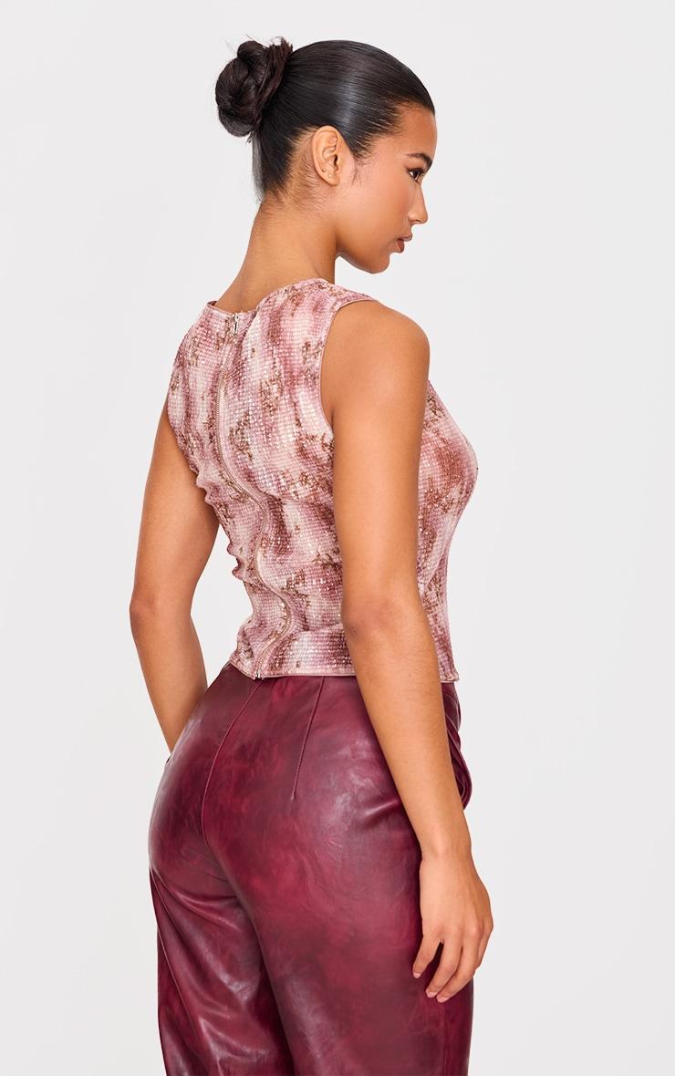 Brown Textured Sequin Boat Neck Printed Long Top Product Image