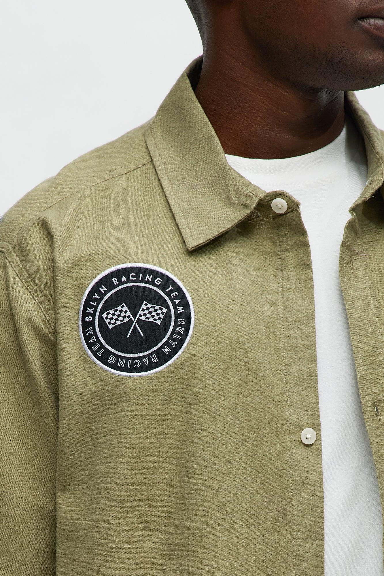 Cropped Bedstuy Patch Button Up Shirt - Olive Male Product Image