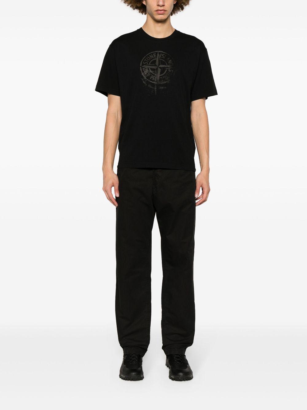 STONE ISLAND Compass-print Cotton T-shirt In Black Product Image