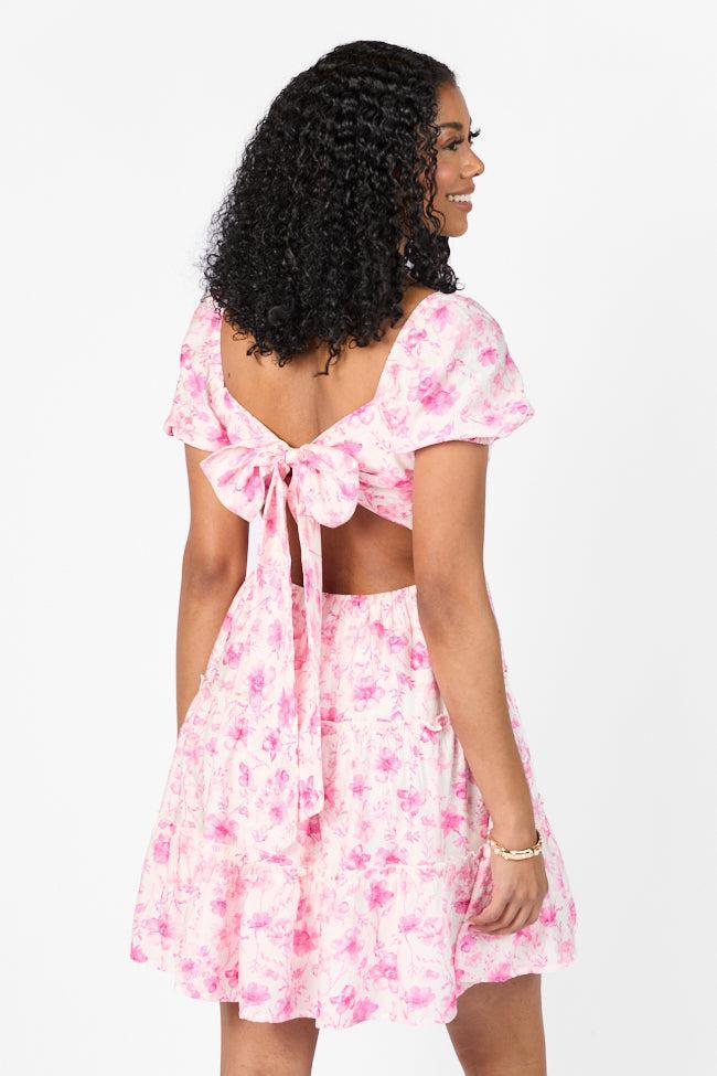Calling Perfection Pink Floral Dress With Back Bow Detail SALE Product Image