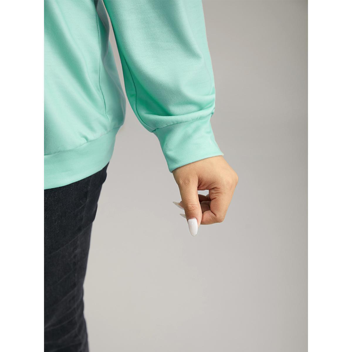 Plus Size Letter Print Ombre Crew Neck Sweatshirt Women Cyan Casual Printed Dailywear Sweatshirts BloomChic 26/4X Product Image