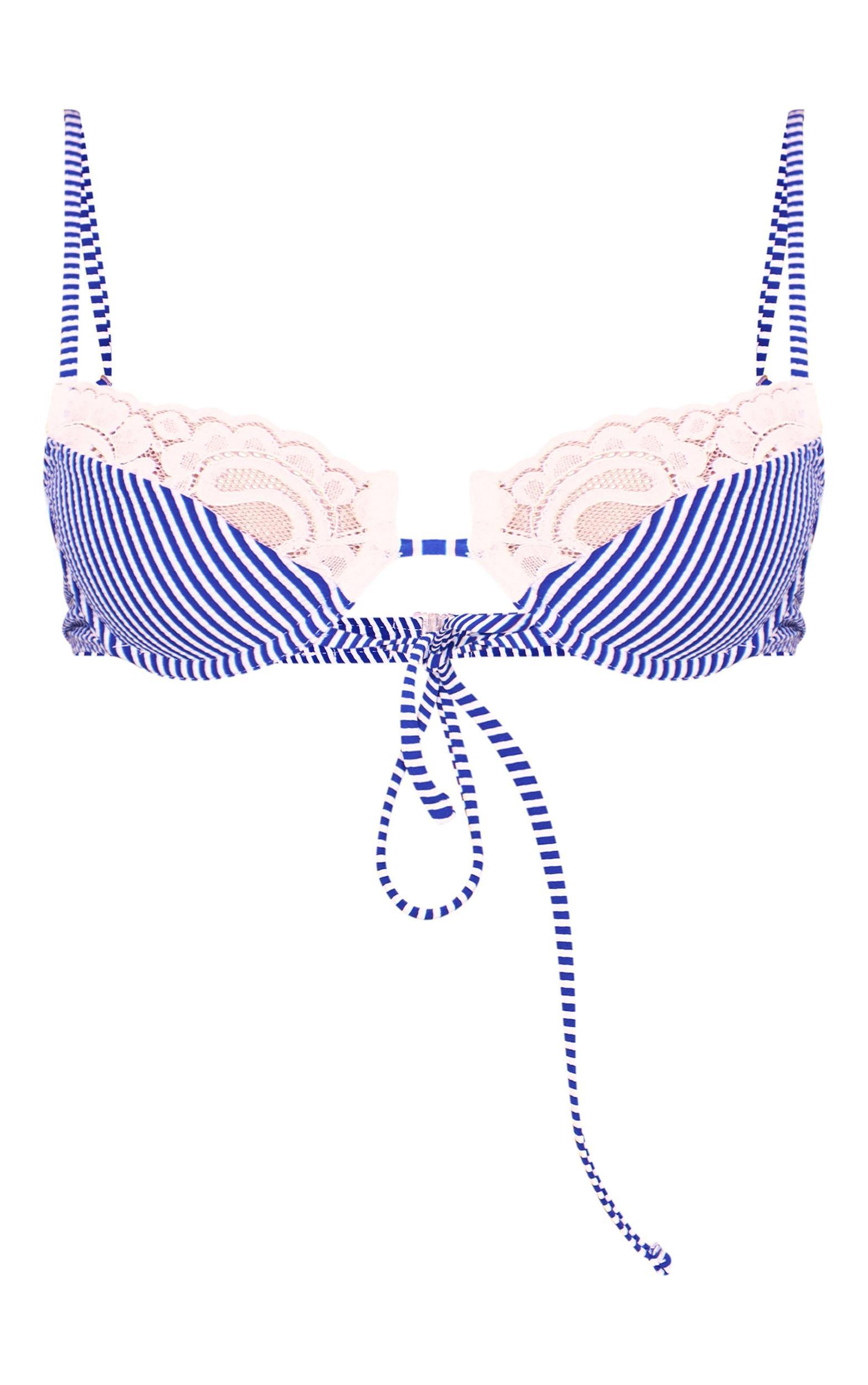 Navy Textured Stripe Underwired Bikini Top Product Image