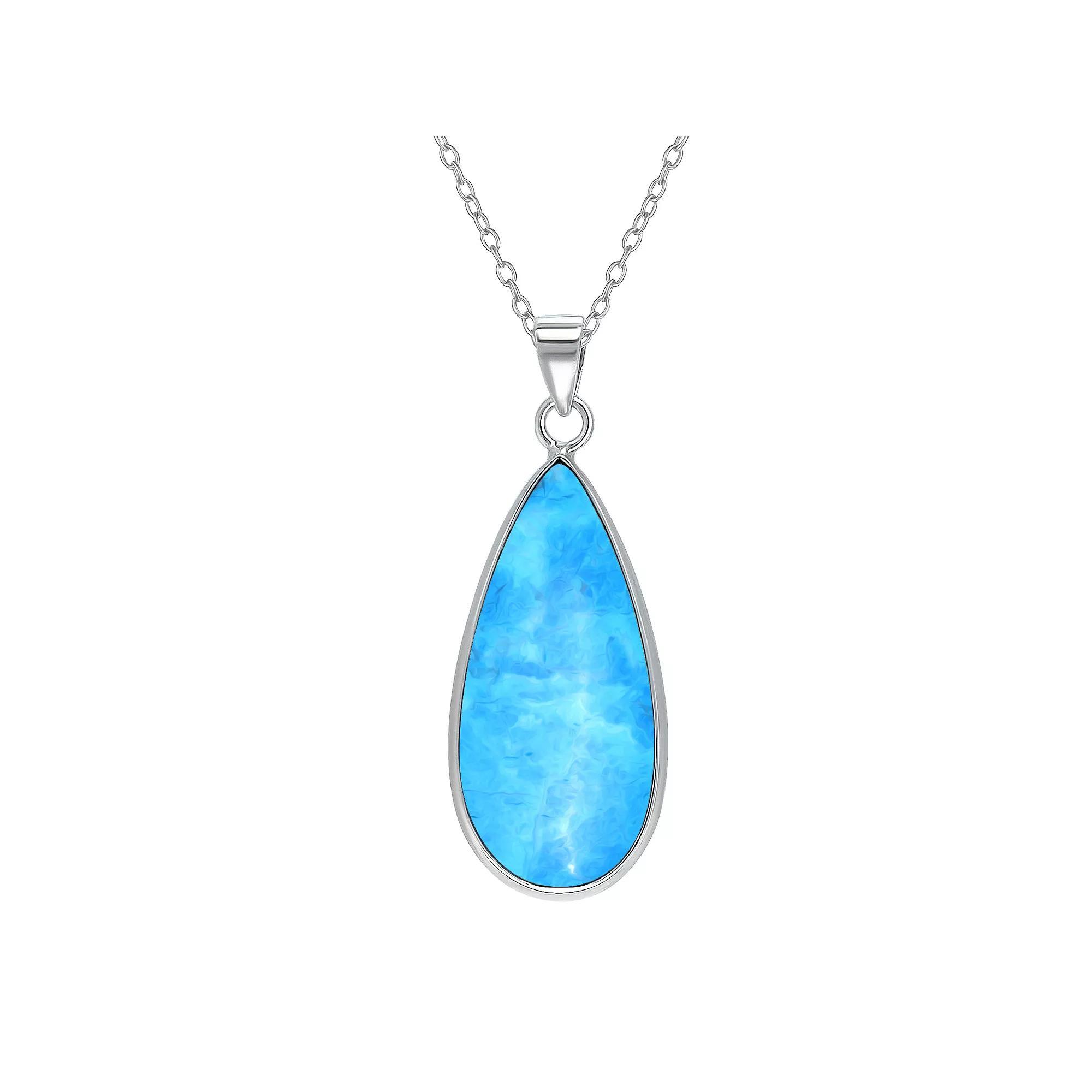 Aleure Precioso Sterling Silver Pear Shaped Gemstone Drop Pendant Necklace, Women's, Size: 18", Light Blue Product Image