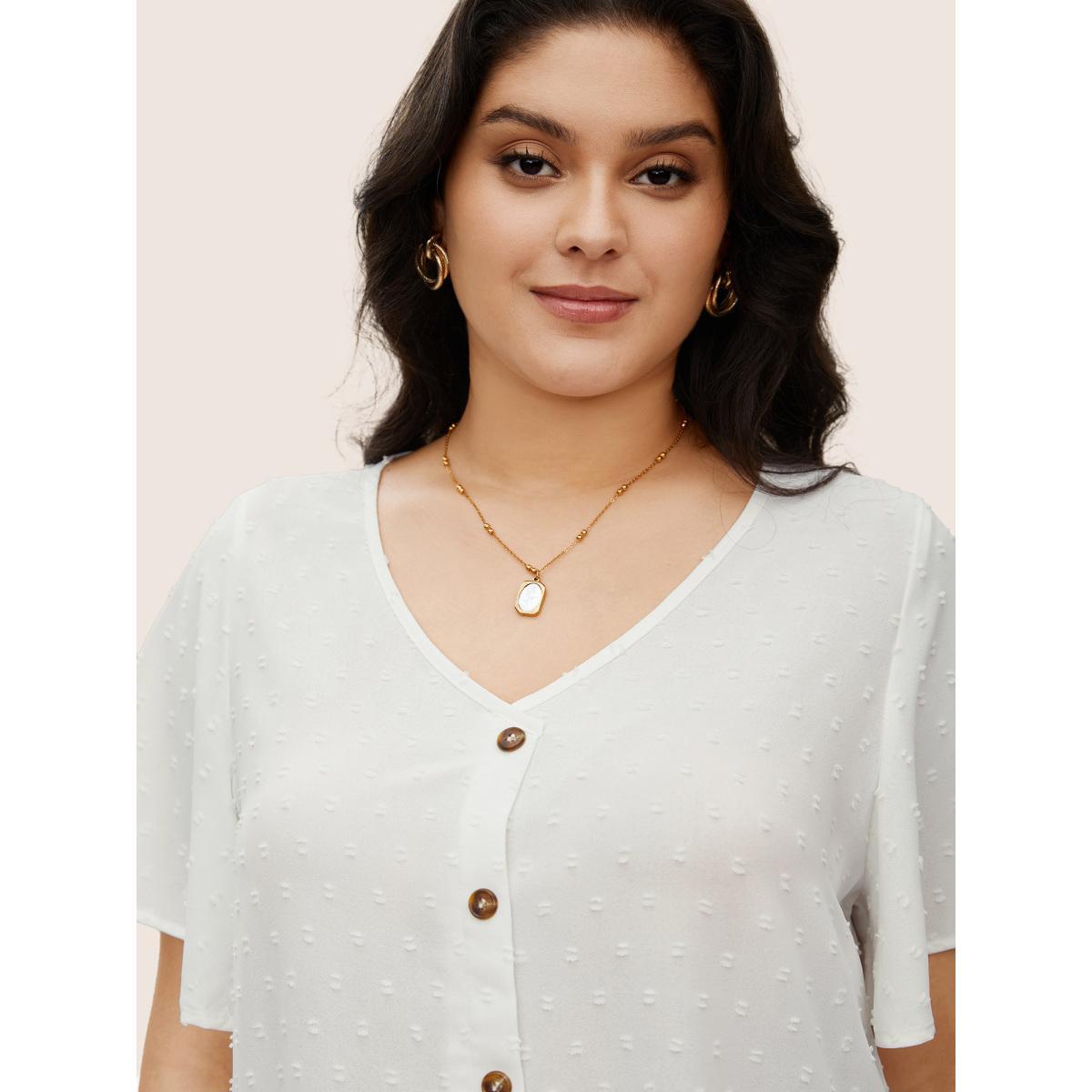 Button Front Plus Size Women Dailywear Plain Casual Blouses Loose Ruffle Sleeve Short Sleeve V Neck Going Out Blouses BloomChic Product Image