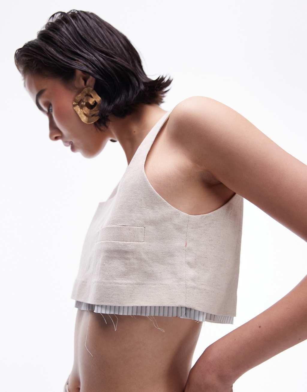 Topshop linen tailored bralette with exposed lining in ecru - part of a set Product Image