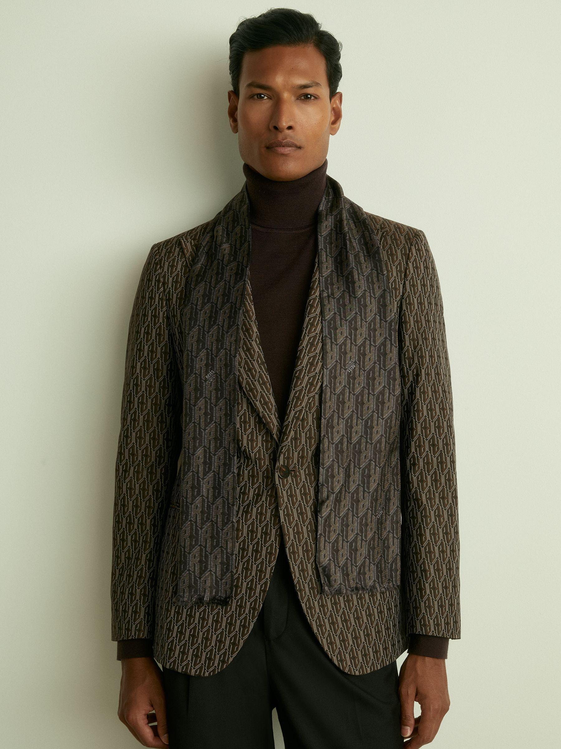 Silk-Twill Monogram-Jacquard Dress Scarf in Dark Multi Product Image