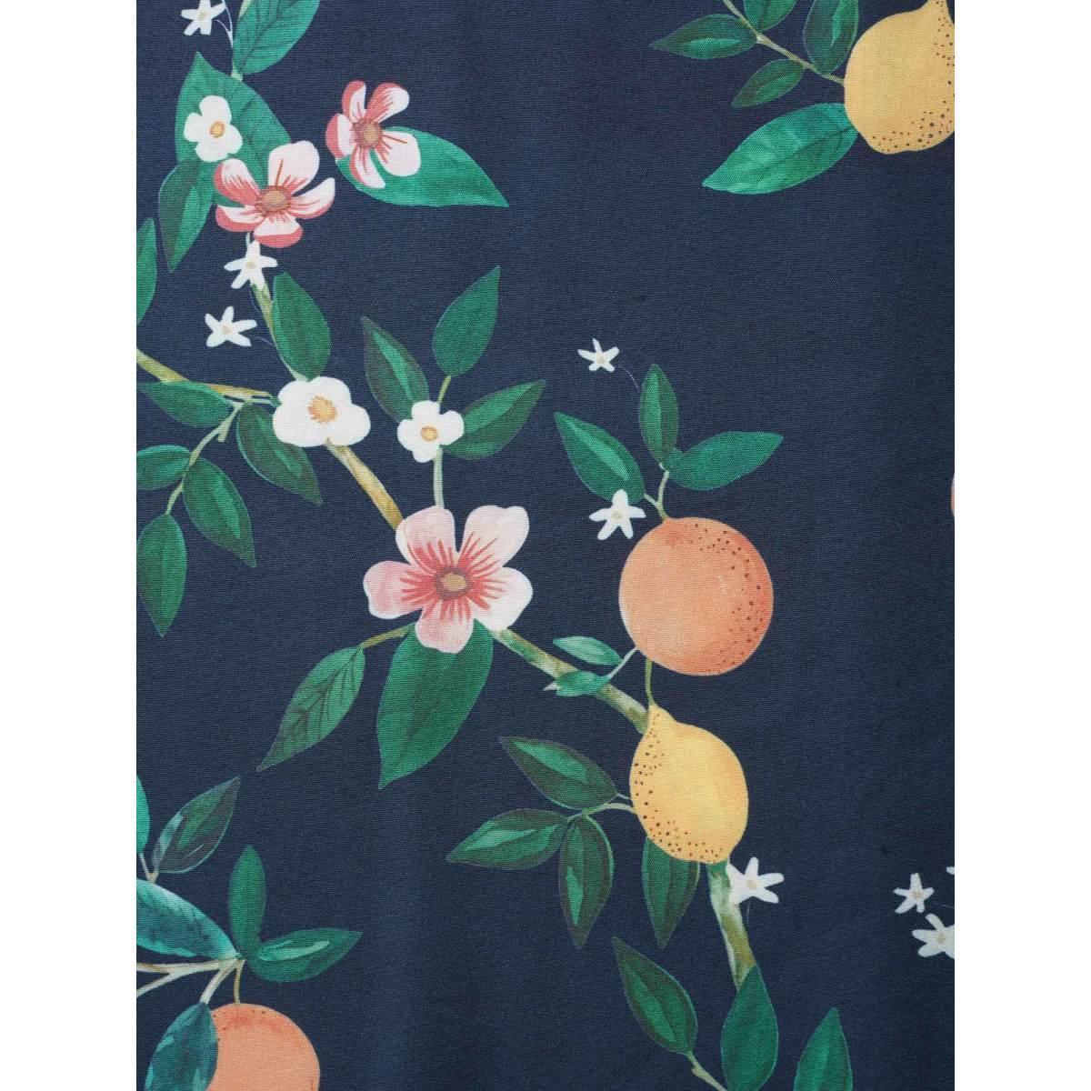 Plus Size Citrus Orange Print Square Neck Gathered Drawstring Dress Navy Women Elegant Tie knot Square Neck Half Sleeve Curvy Midi Dress BloomChic 22-24/3X Product Image