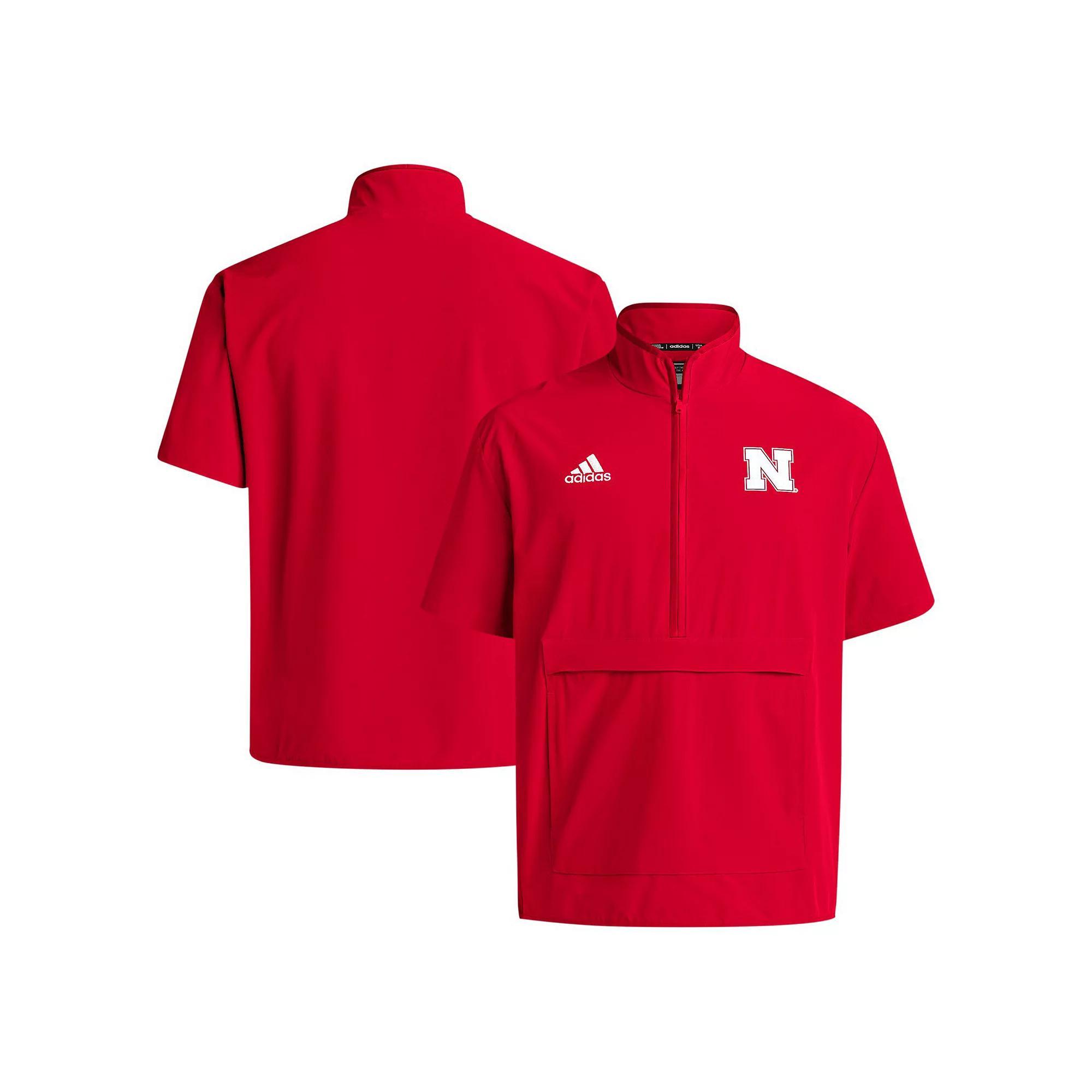 Mens adidas Scarlet Nebraska Huskers Coaches Sideline Half-Zip Short Sleeve Jacket Product Image