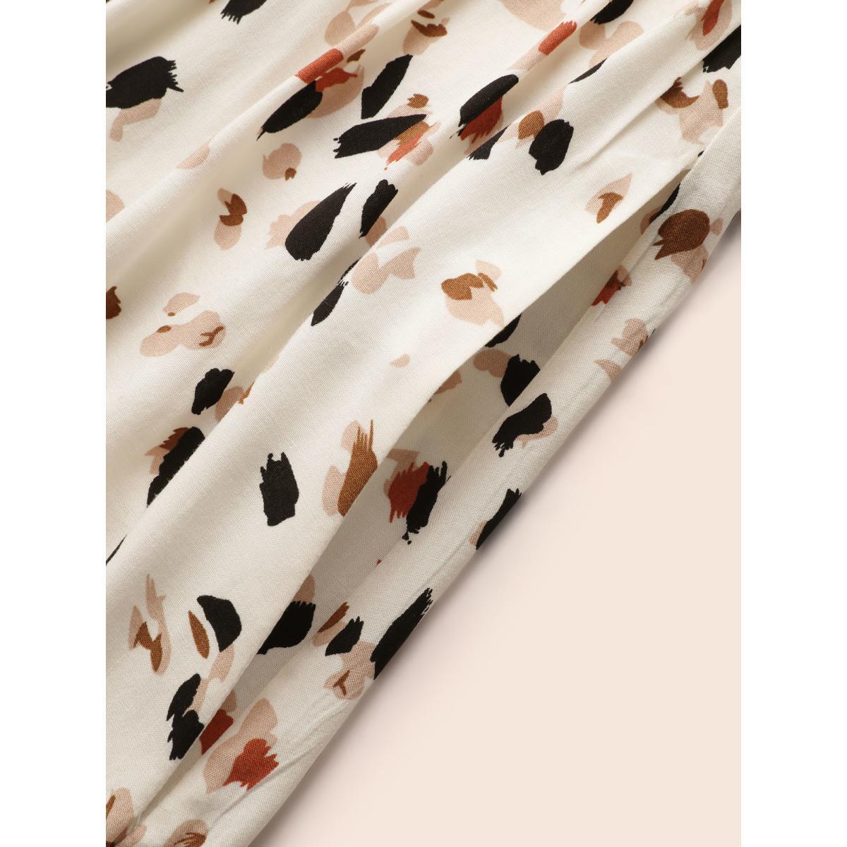 Plus Size Allover Print Pocket Flutter Crossover Ruched Tank Dress Apricot Women Elegant Twist Round Neck Sleeveless Curvy Midi Dress BloomChic 10/M Product Image
