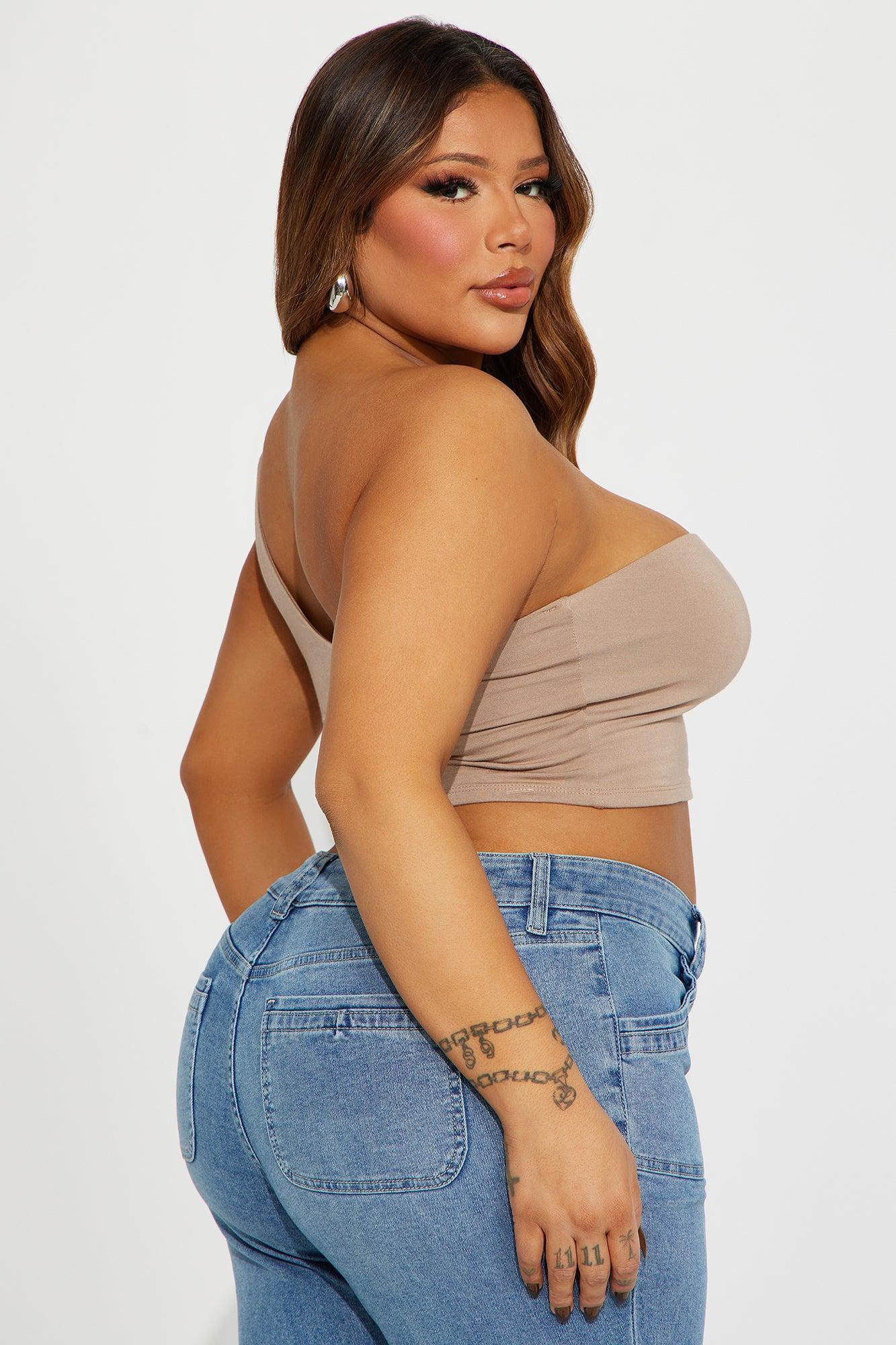 Selena One Shoulder Crop Top - Nude Product Image
