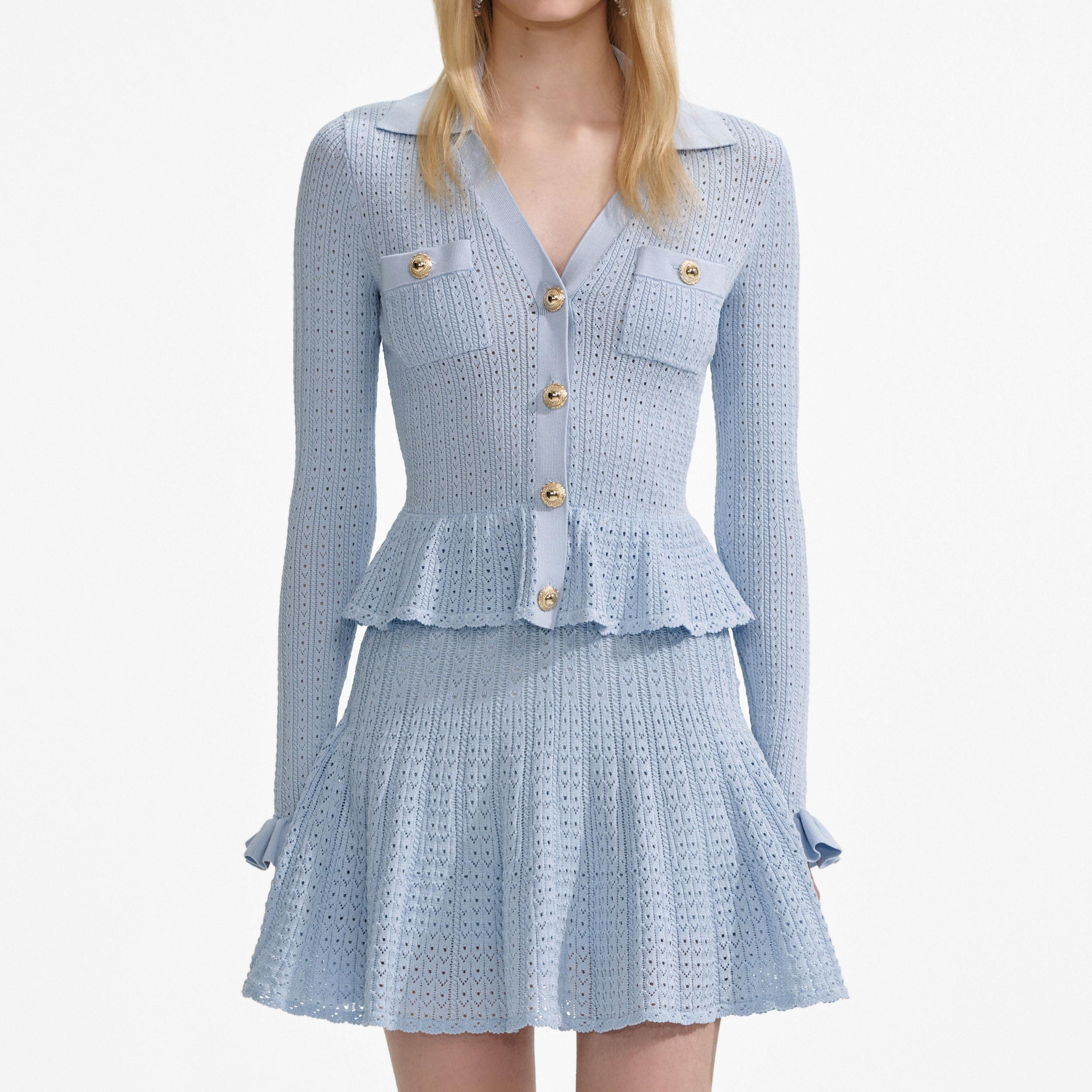 Blue Pointelle Knit Mini Dress Product Image