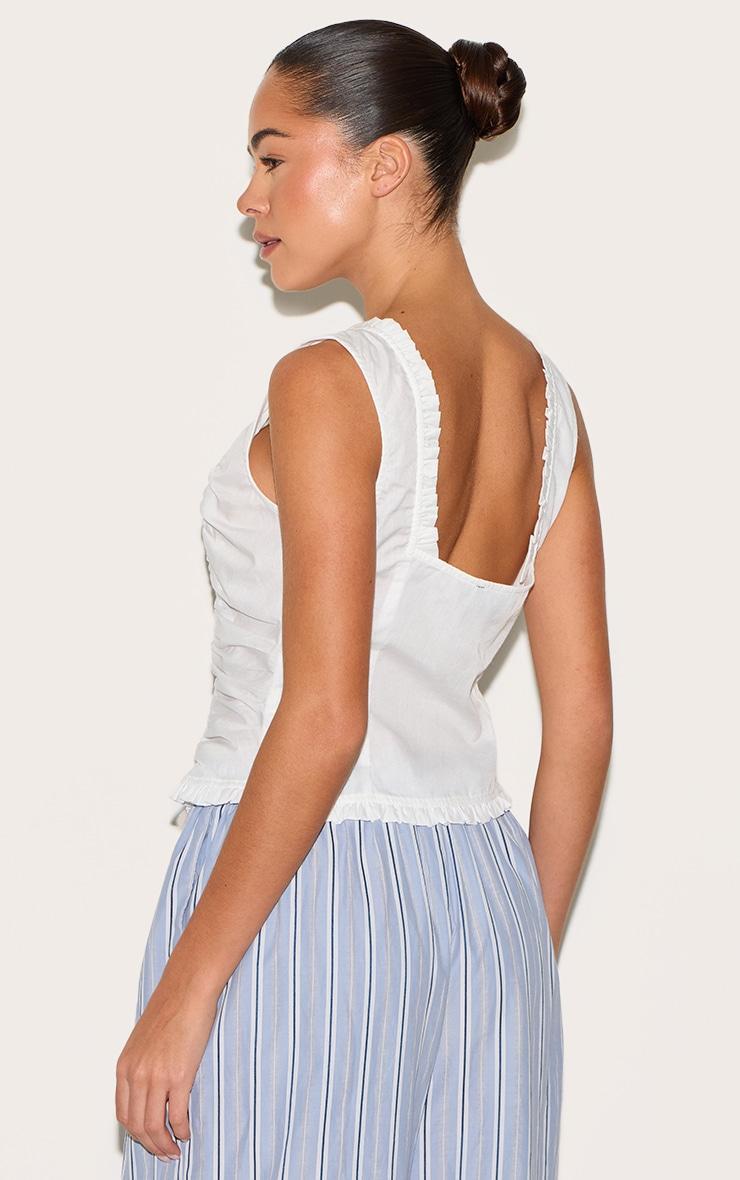 White Cotton Ruched Front Fitted Top Product Image