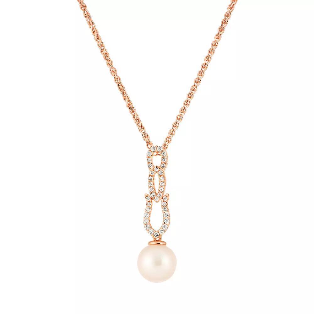 Rose Gold Tone Sterling Silver Freshwater Cultured Pearl & Cubic Zirconia Pendant Necklace, Womens Pink Tone Product Image
