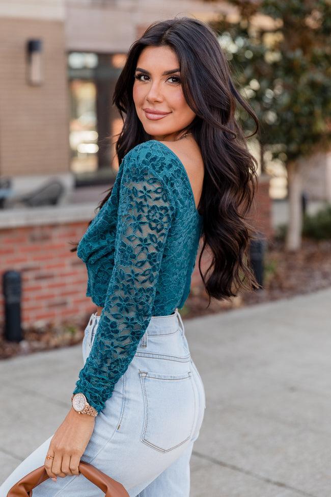 A Full Life Teal Velvet Lace Corset Long Sleeve Blouse FINAL SALE Product Image