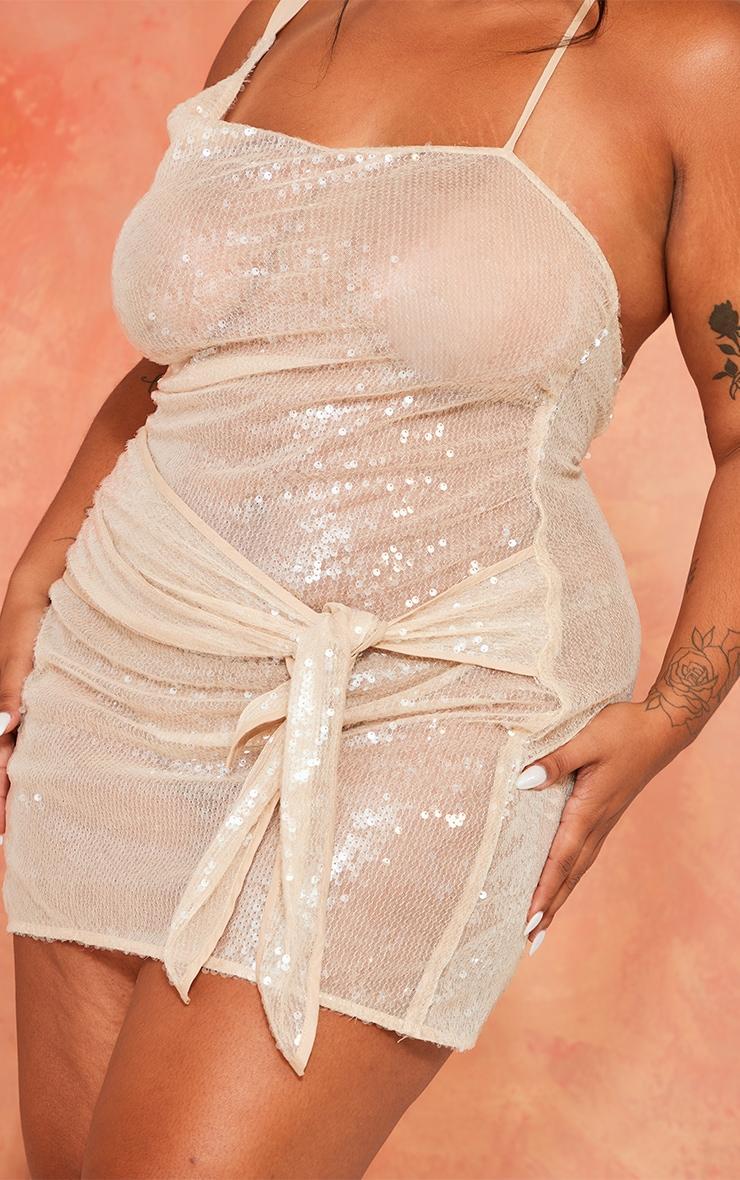 Plus Nude Sheer Sequin Wrap Bodycon Dress Product Image