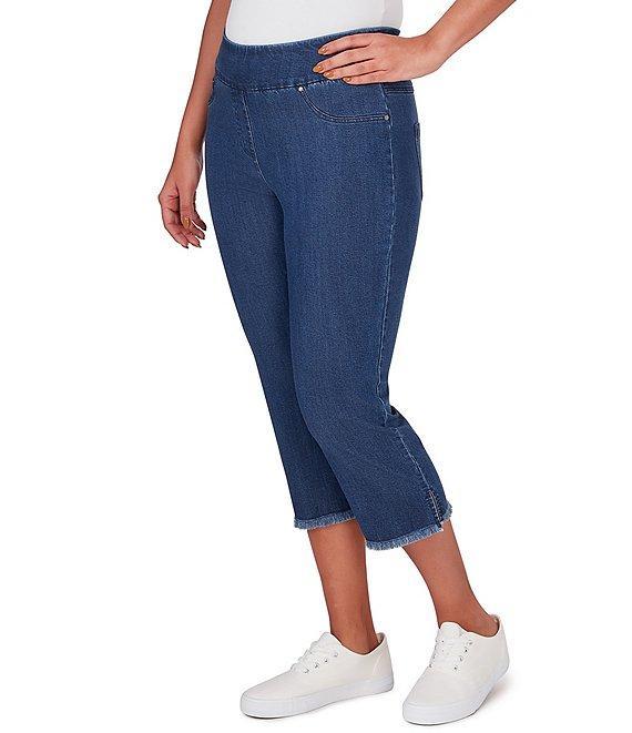 Ruby Rd. Petite Size Tencel Pull-On Fringe Side Slit Hem Capri Pants Product Image