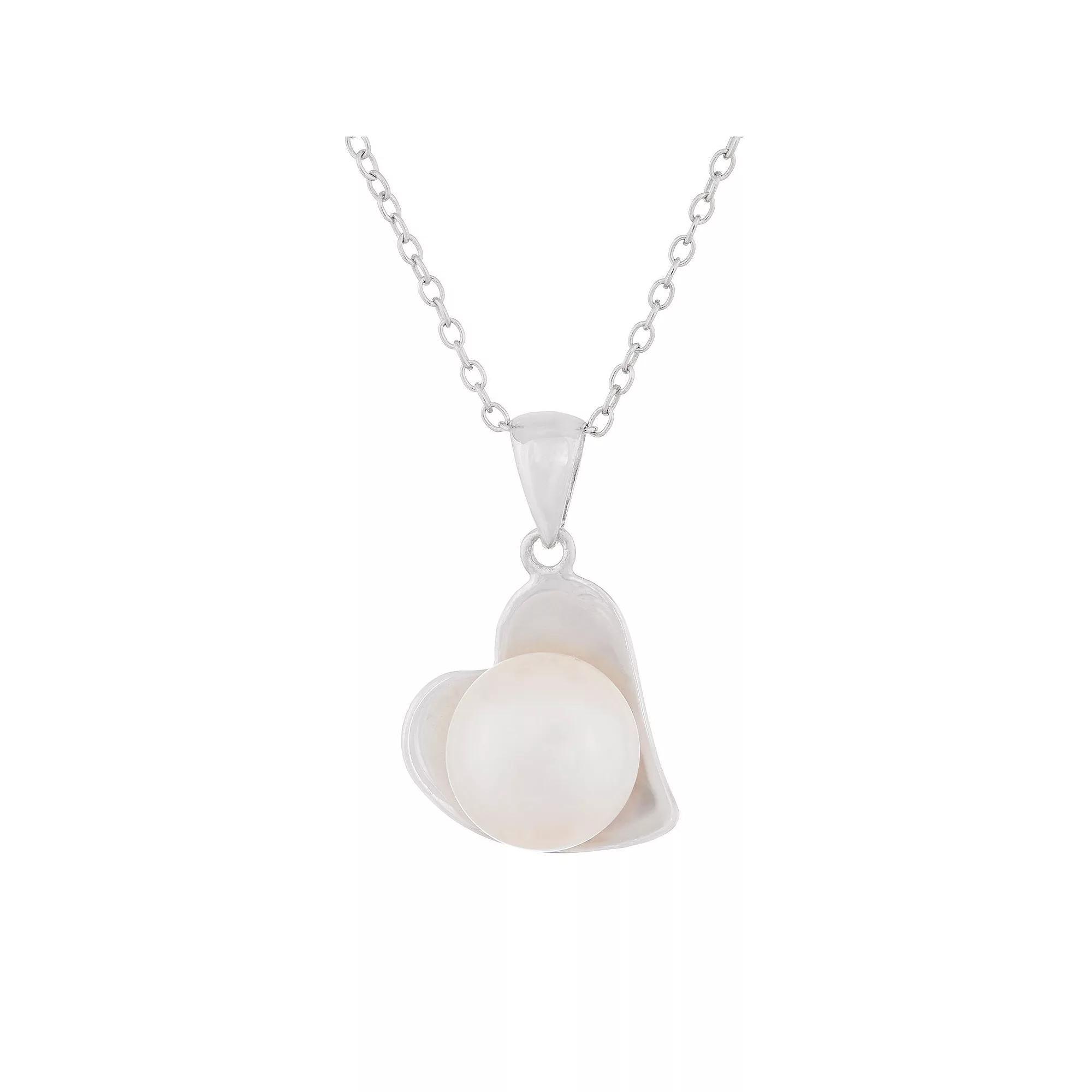 Splendid Pearls Sterling Silver Heart Shaped Freshwater Cultured Pearl Pendant, Womens Product Image