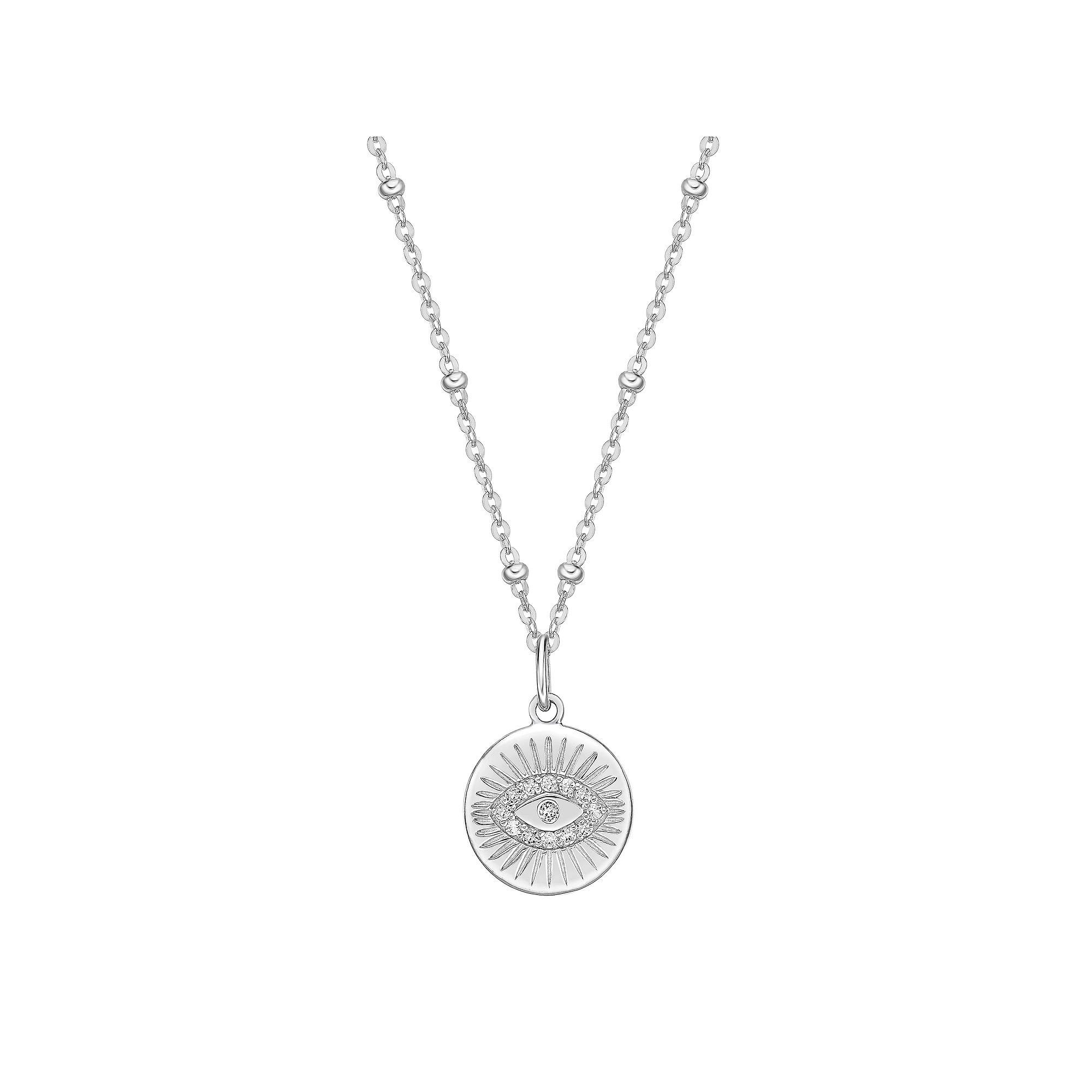 Gemminded Sterling Silver White Topaz Evil Eye Pendant Necklace, Women's, Size: 18" Product Image