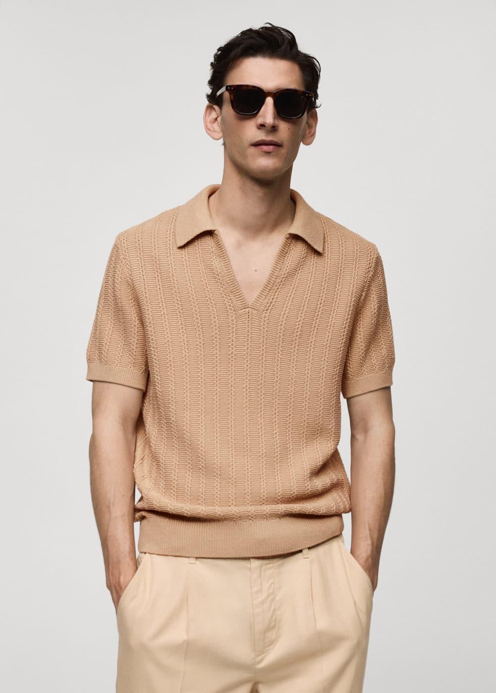 Twisted knitted cotton polo shirt - Men | MANGO USA Product Image