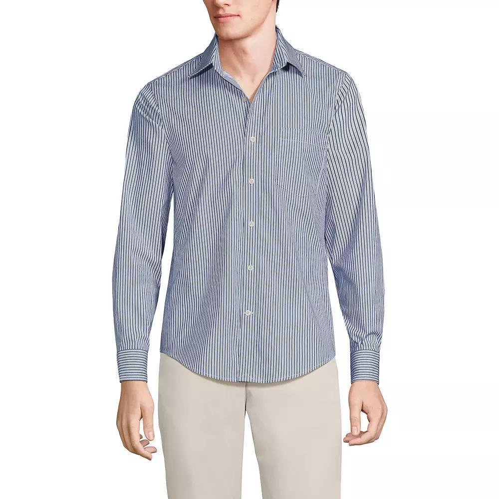 Men's Lands' End Traditional Fit Travel Button-Down Shirt, Size: XXL, Blue Fine Stripe Product Image