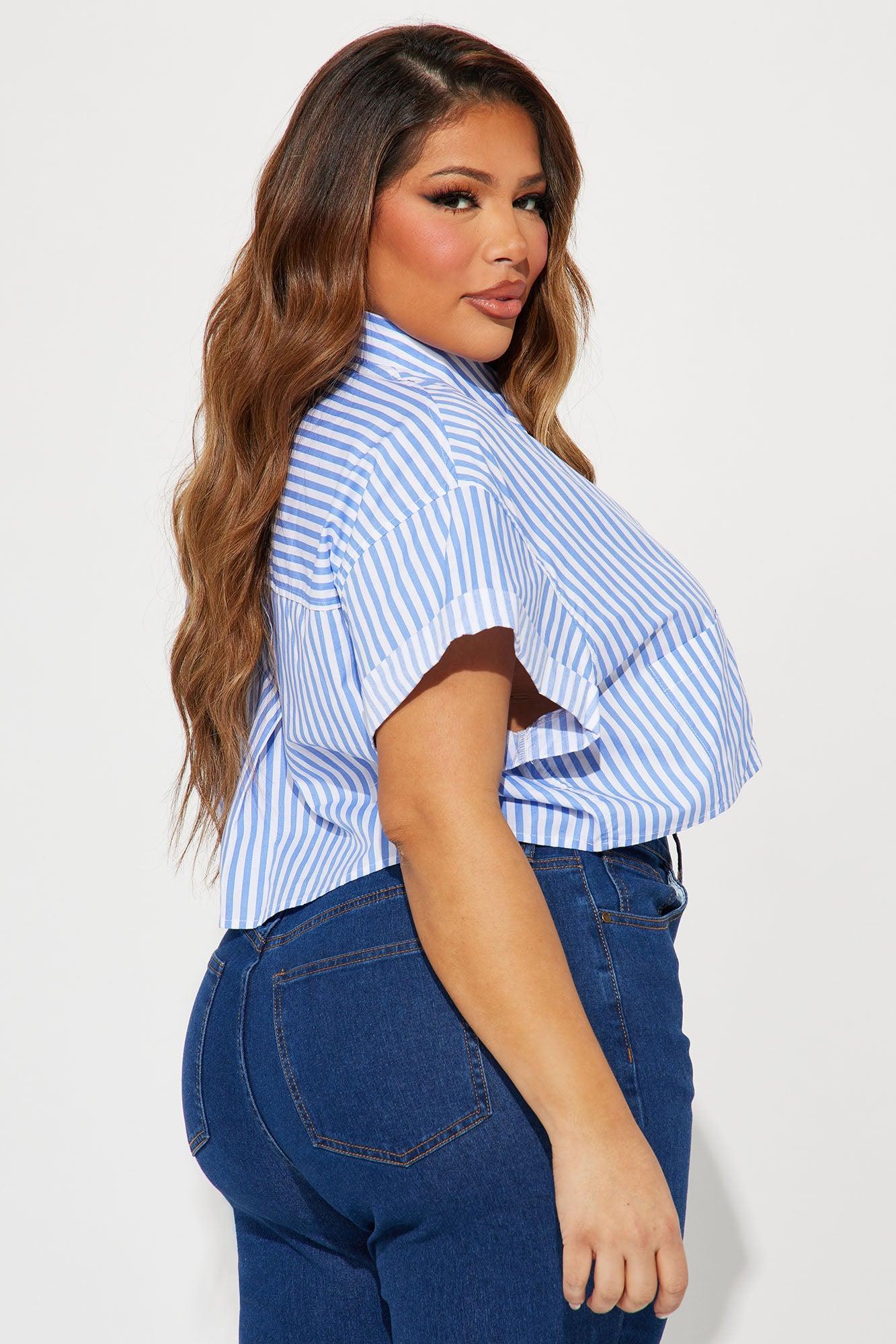 Beachside Babe Striped Shirt - White/Blue Product Image