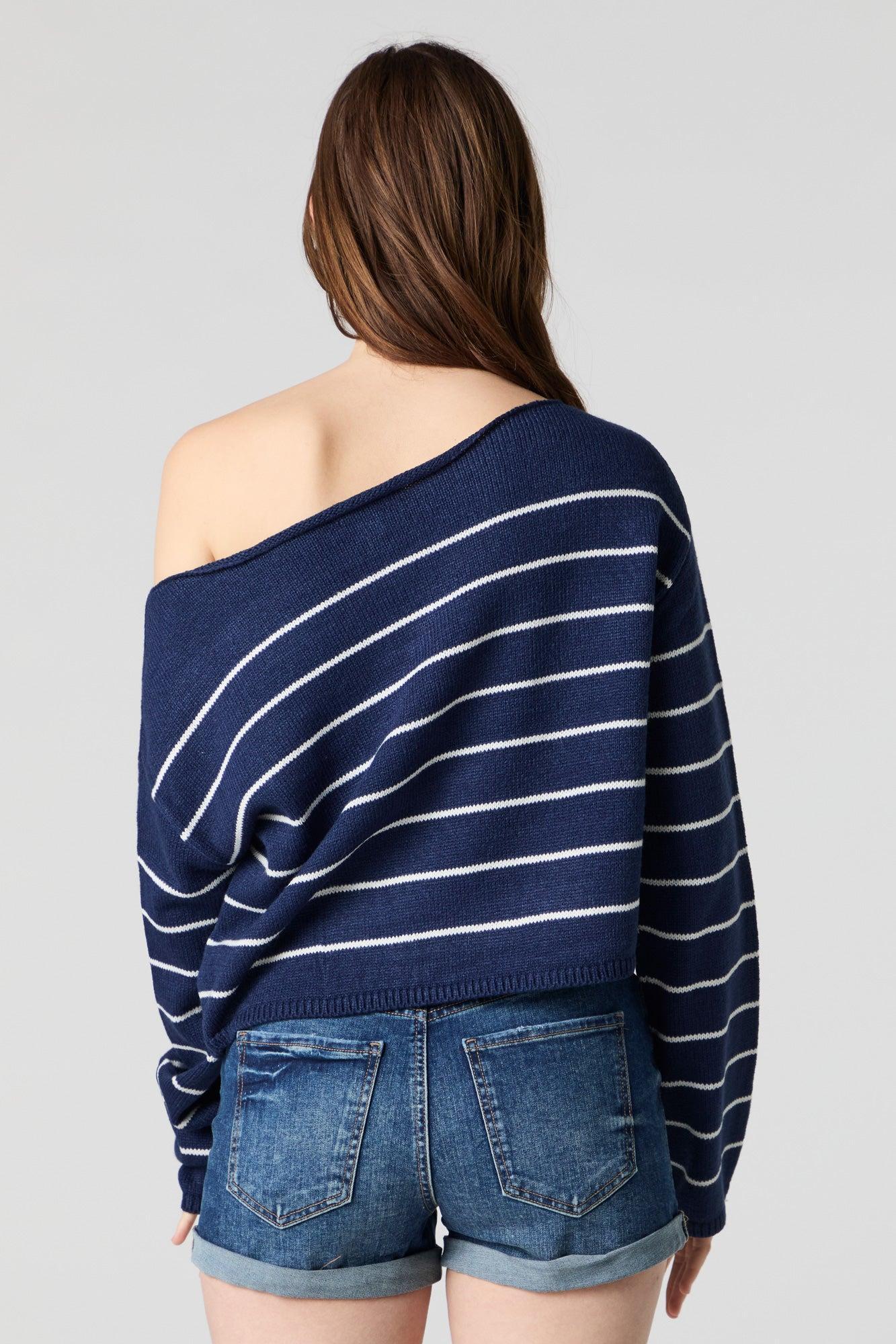 Knit Off Shoulder Striped Sweater Female Product Image