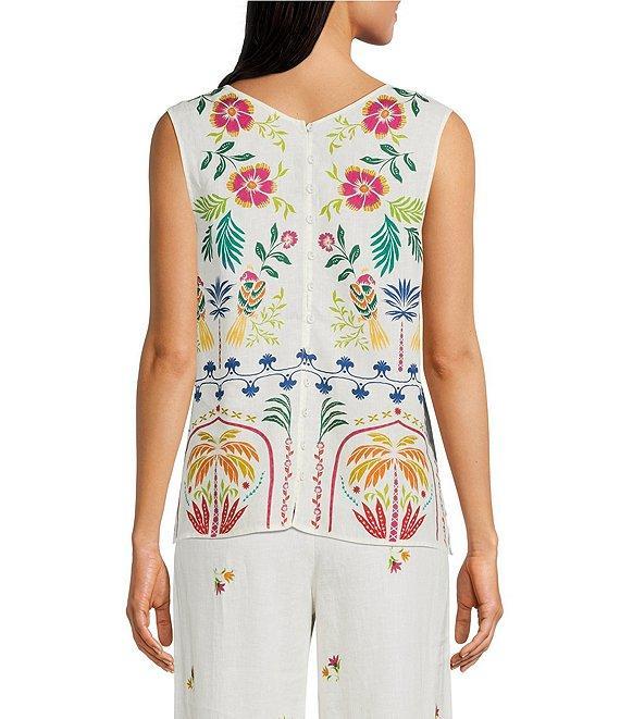 JOHNNY WAS Mixed Floral Printed Linen Long Sleeve Open-Front Cropped Kimono jacket Product Image