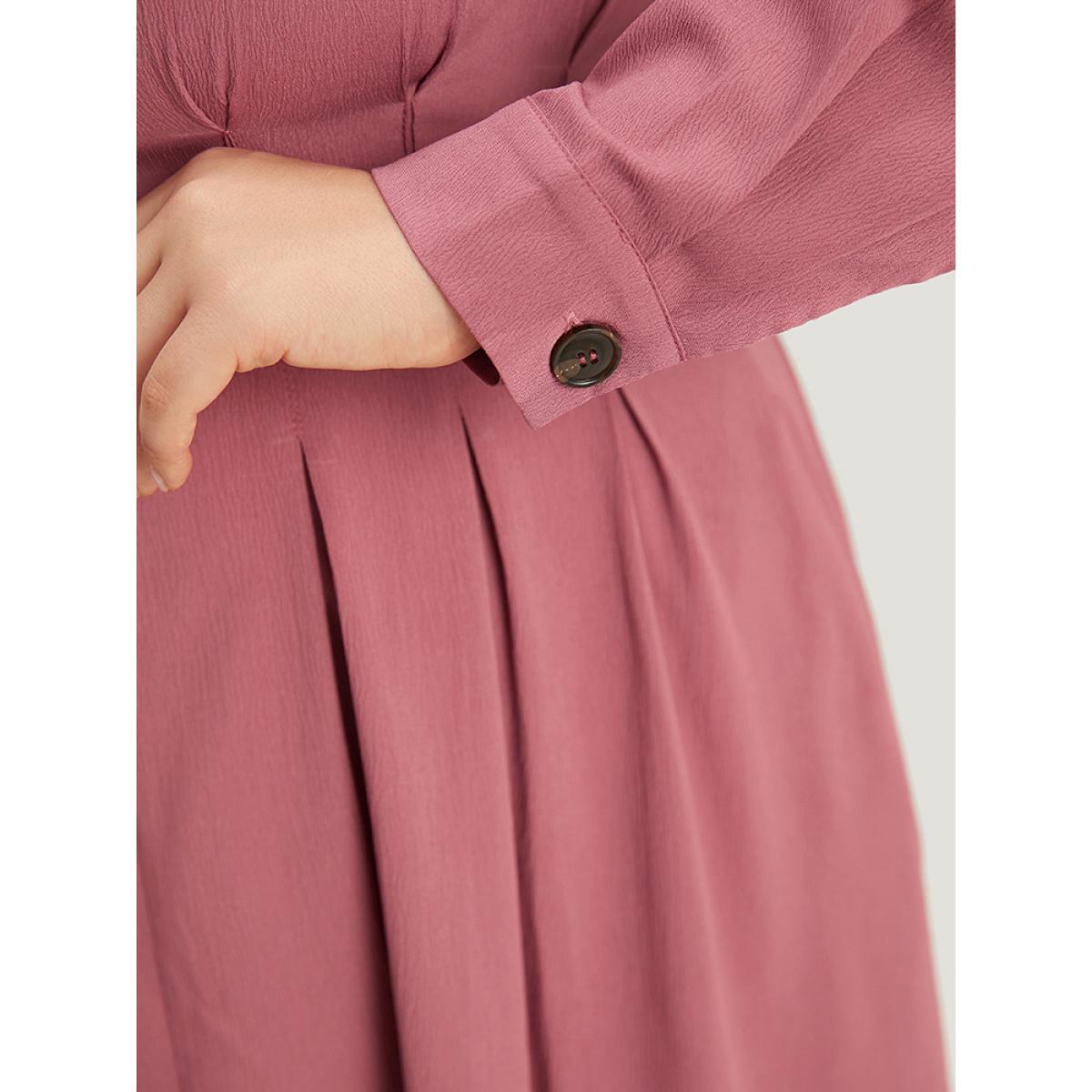 Plus Size Crew Neck Plicated Detail Ruffle Hem Dress DustyPink Women Office Plain Round Neck Long Sleeve Curvy Midi Dress BloomChic 22-24/3X Product Image