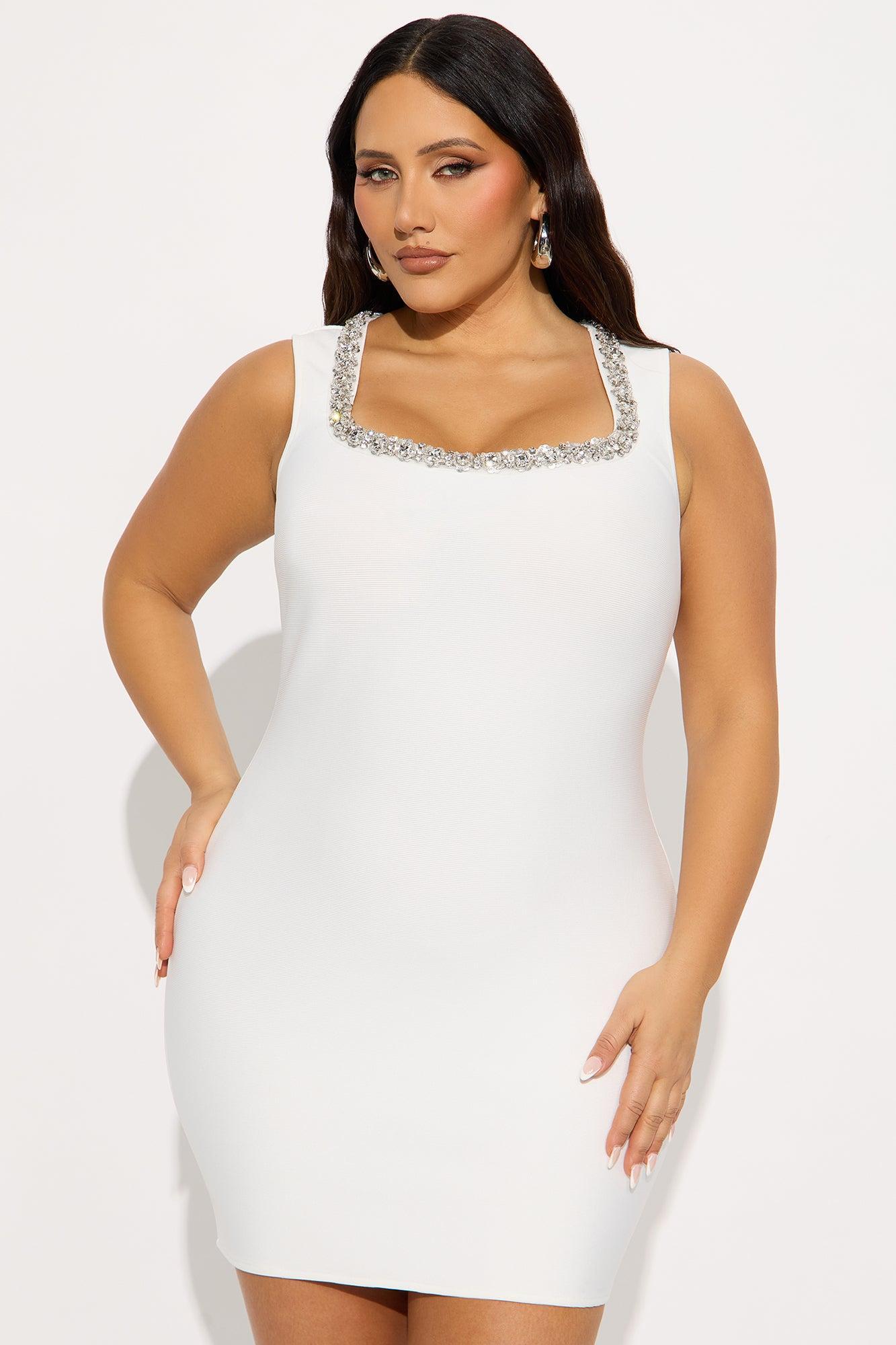 Fariah Rhinestone Bandage Mini Dress - White Product Image