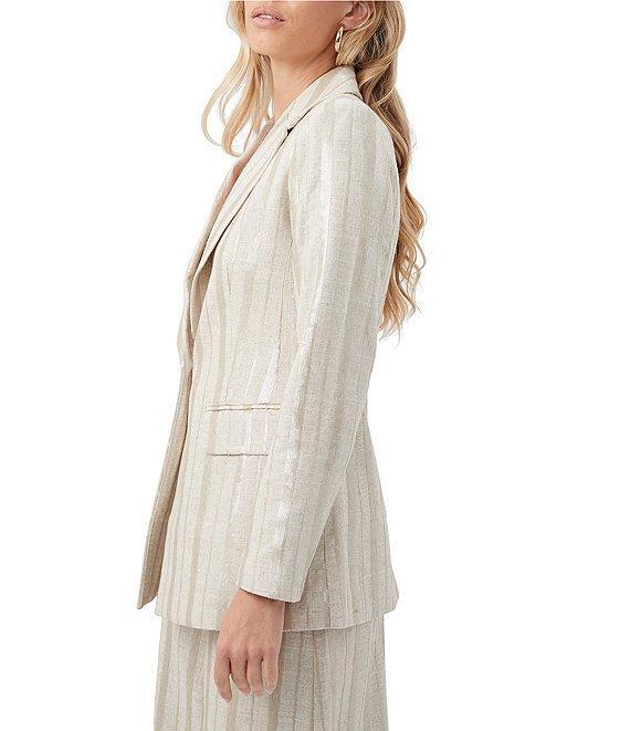 Trina Turk Alternates Saint Maxime Linen Blend Sequin Stripe Notch Lapel Long Sleeve Blazer Product Image