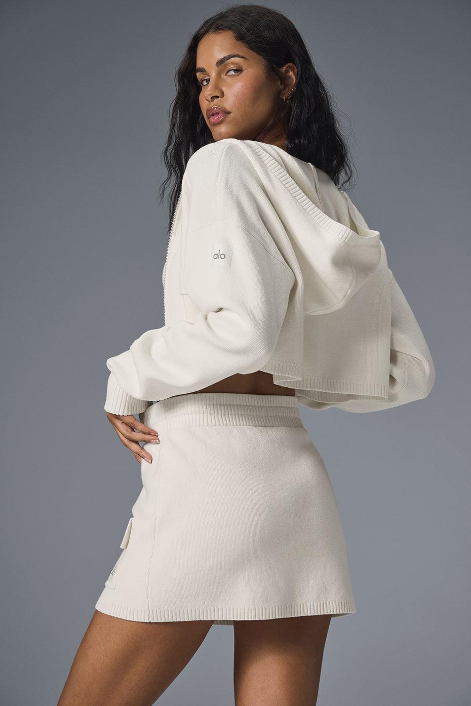 Scholar Knit Cargo Full Zip Hoodie - Ivory Product Image