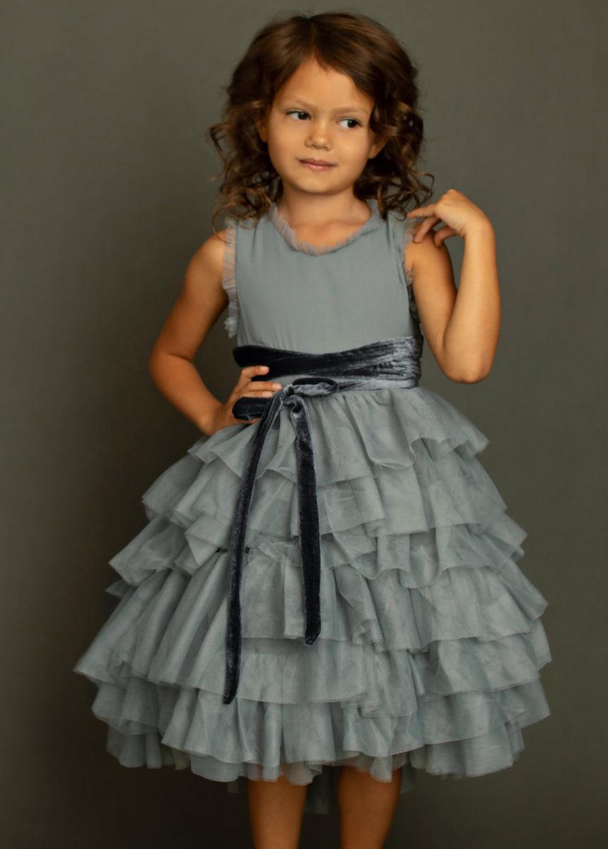 Geneva Petticoat Dress in Dusty Blue Girls Product Image