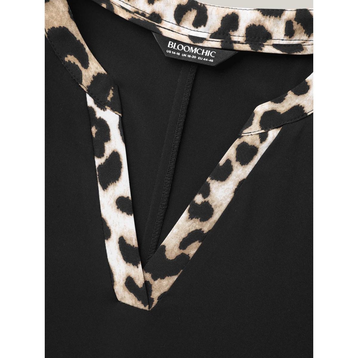 Plus Size Black Leopard Print Spliced Plain Blouse Women Resort Sleeveless Non Vacation Blouses BloomChic 12/L Product Image