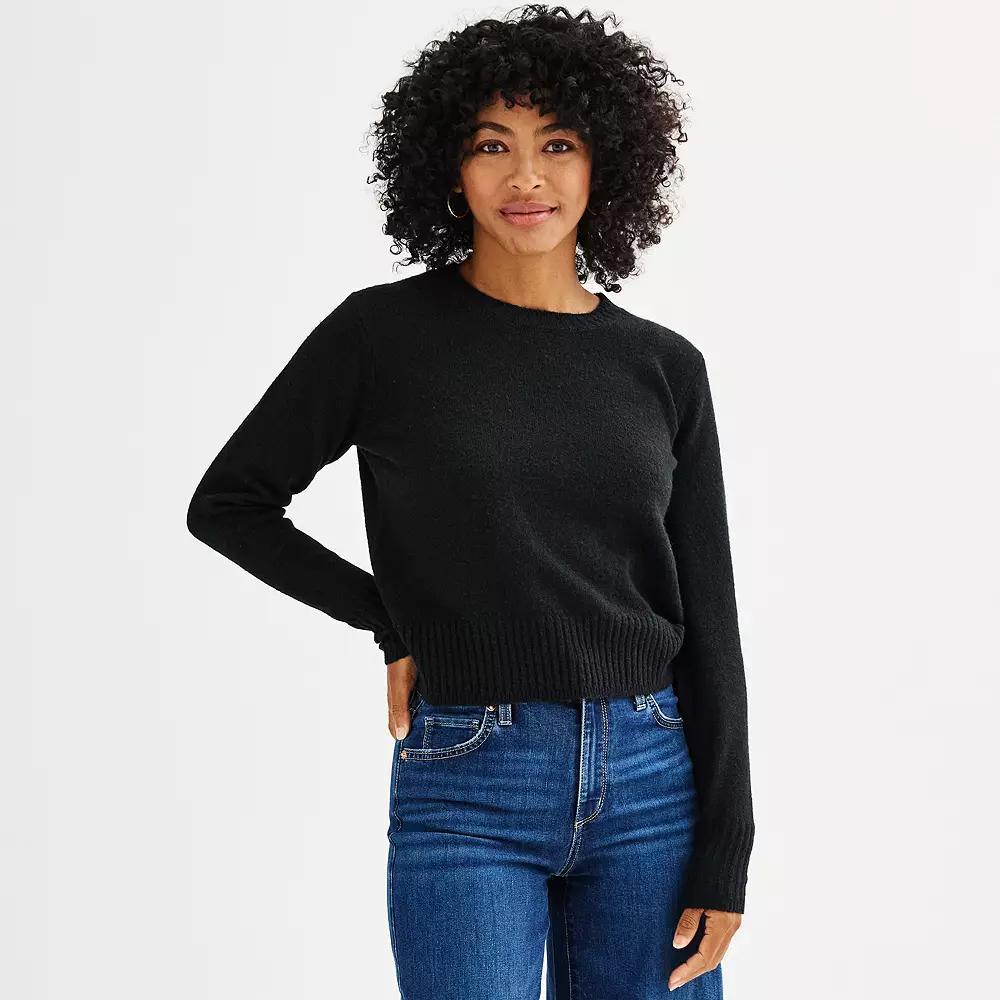 Petite Women's Sonoma Goods For Life® Crewneck Sweater, Size: XXL Petite, Pitch Black Product Image