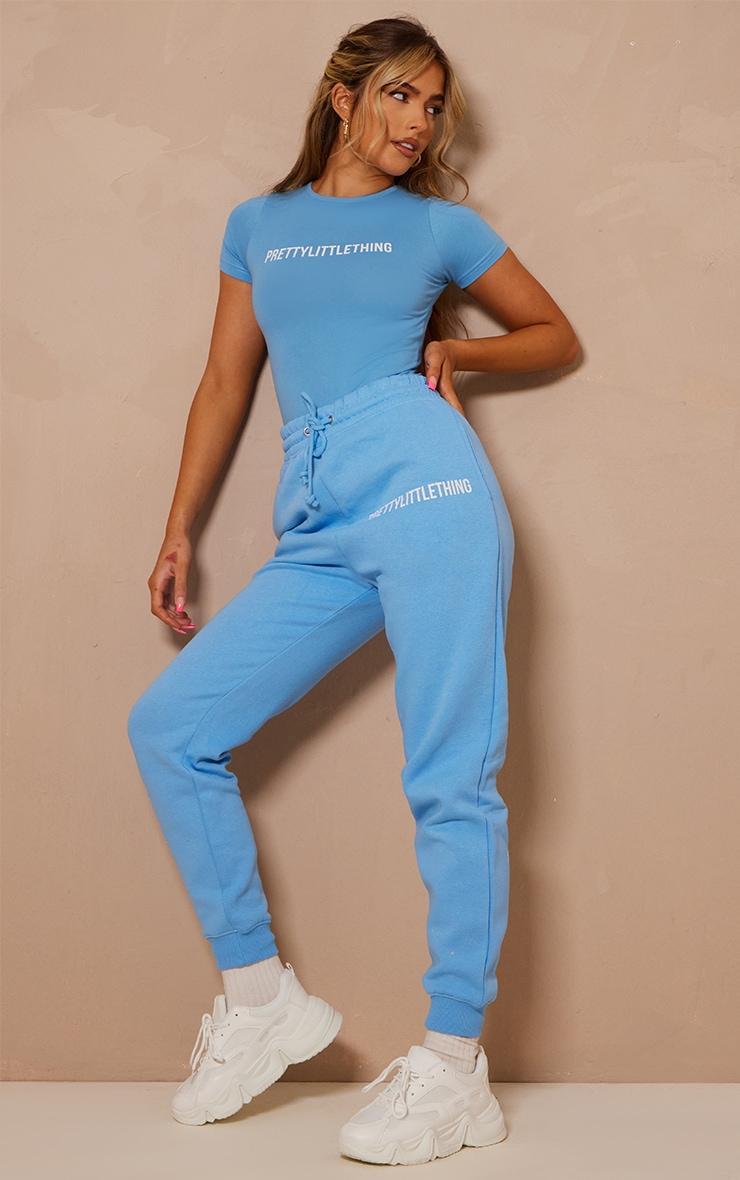 PRETTYLITTLETHING Bright Blue Logo High Waisted Cuffed Sweatpant Product Image