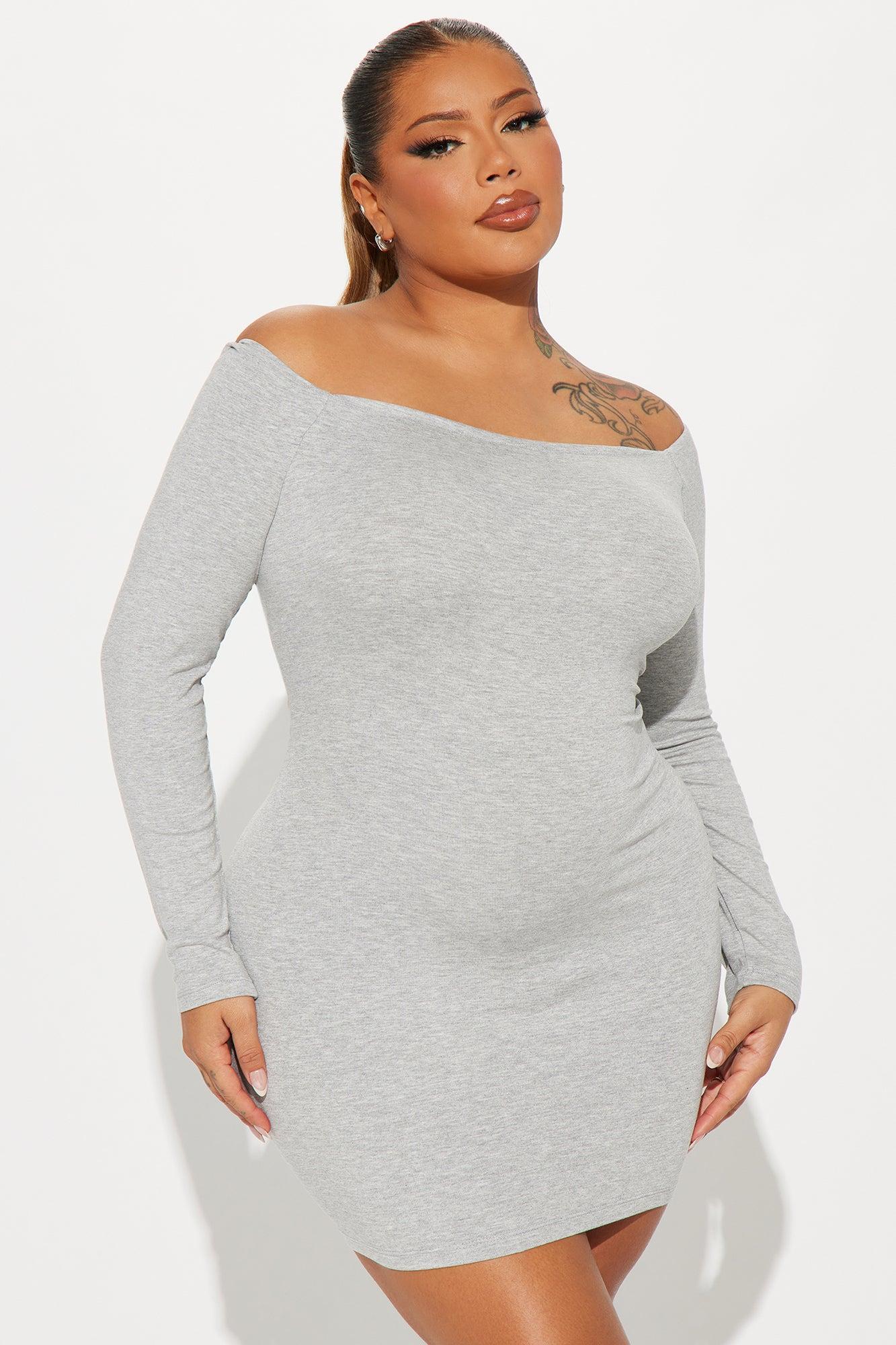 My Go To Off Shoulder Mini Dress - Heather Grey Product Image