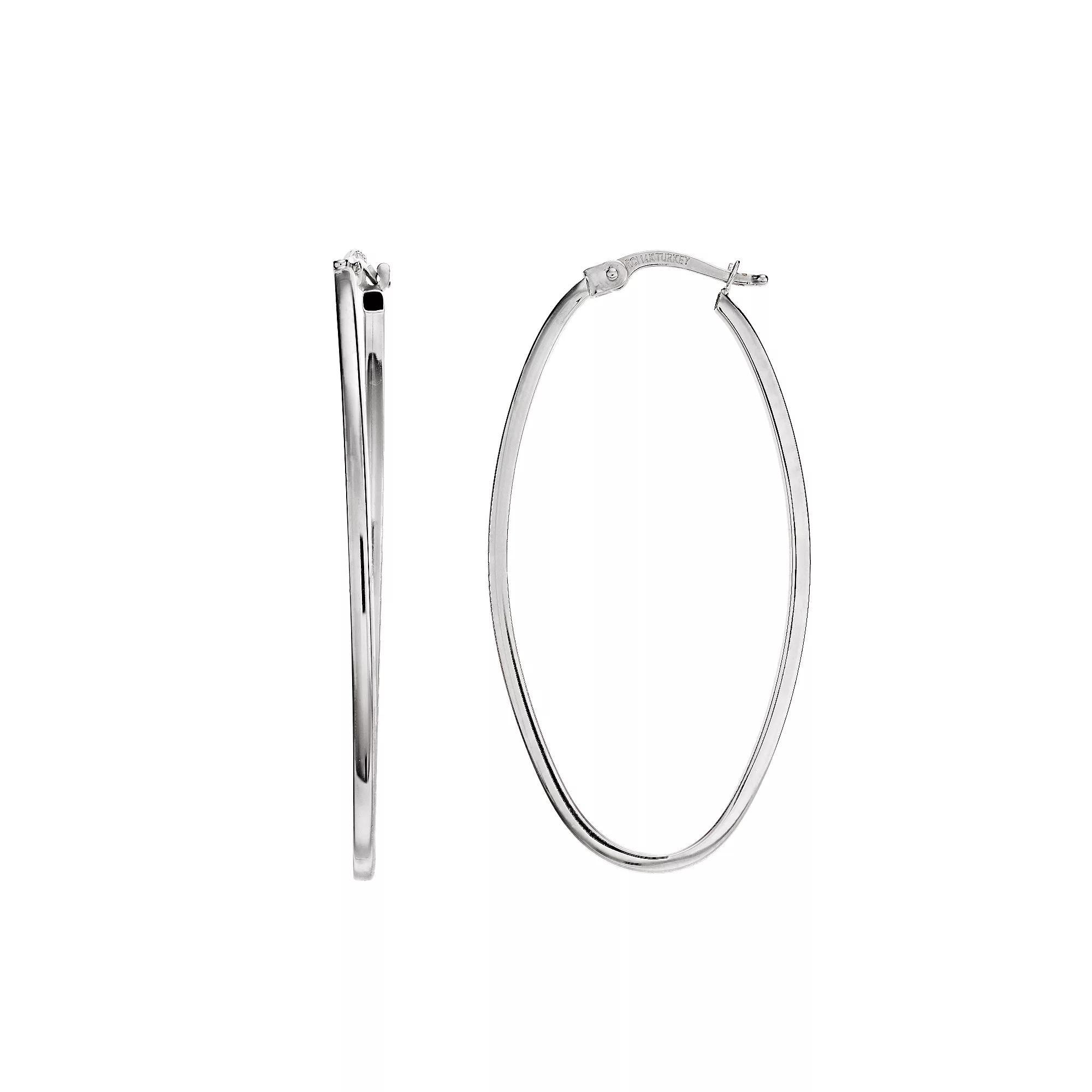 14k White Gold Square Tube Oval Hoop Earrings, Women's, 14k Whgold Product Image