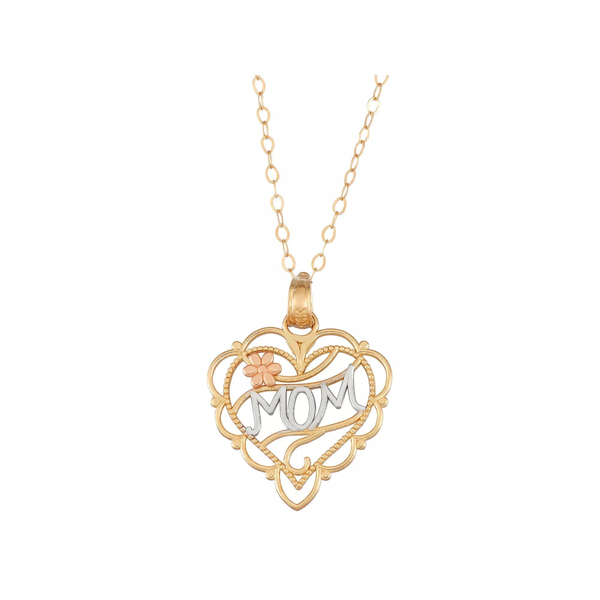 Forever 14k Tri-Tone Gold Mom Heart Pendant Necklace, Women's, Size: 18", 14k  Tone Product Image