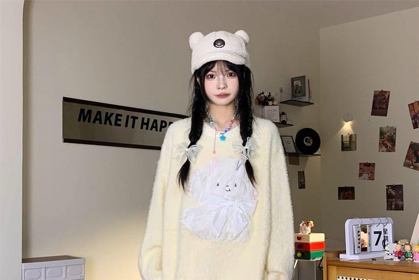 Long-Sleeve Crew Neck Dog Embroidered Sweater Product Image