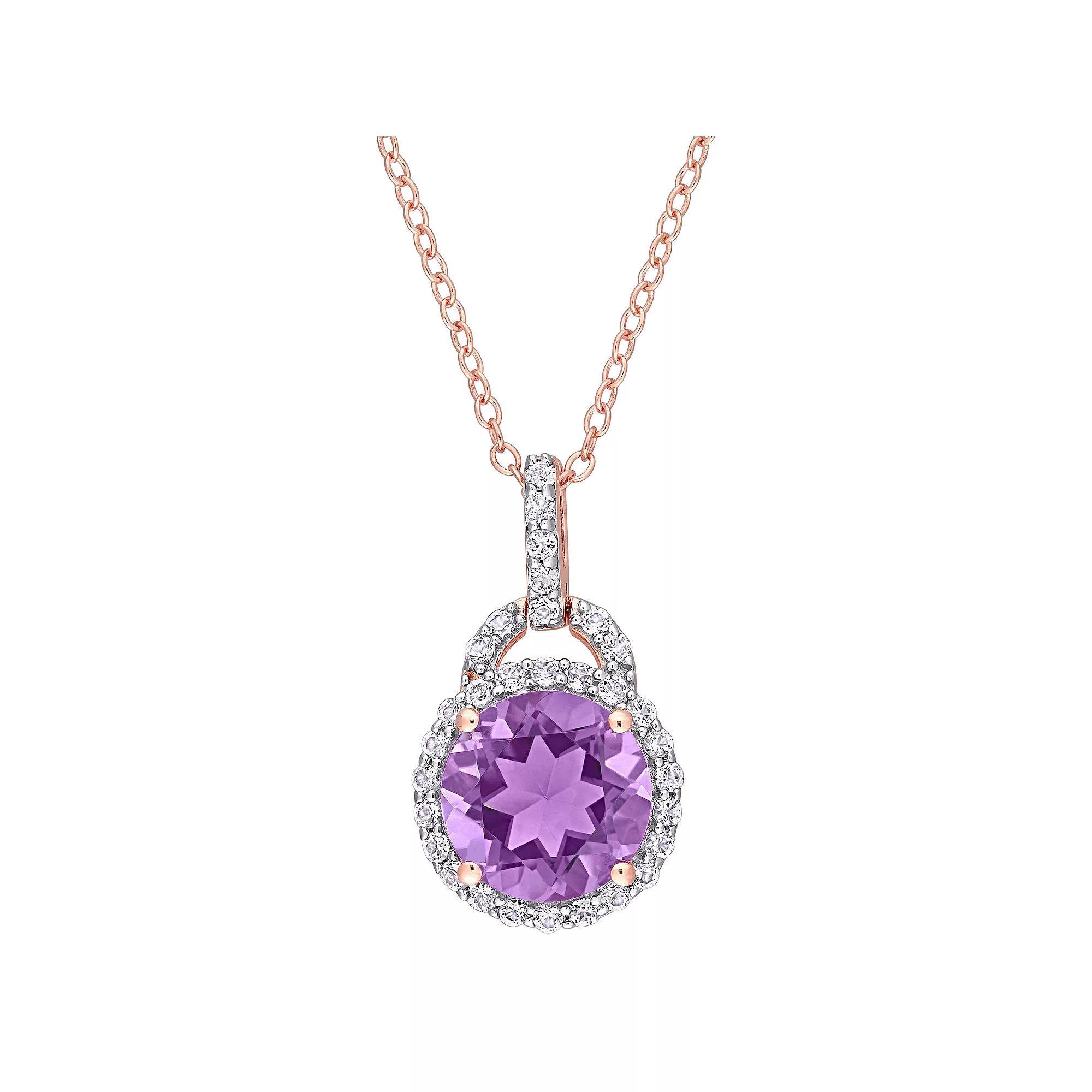 Stella Grace 18k Rose Gold Over Silver Amethyst & White Topaz Drop Pendant Necklace, Women's, Size: 18", Pink Tone Product Image