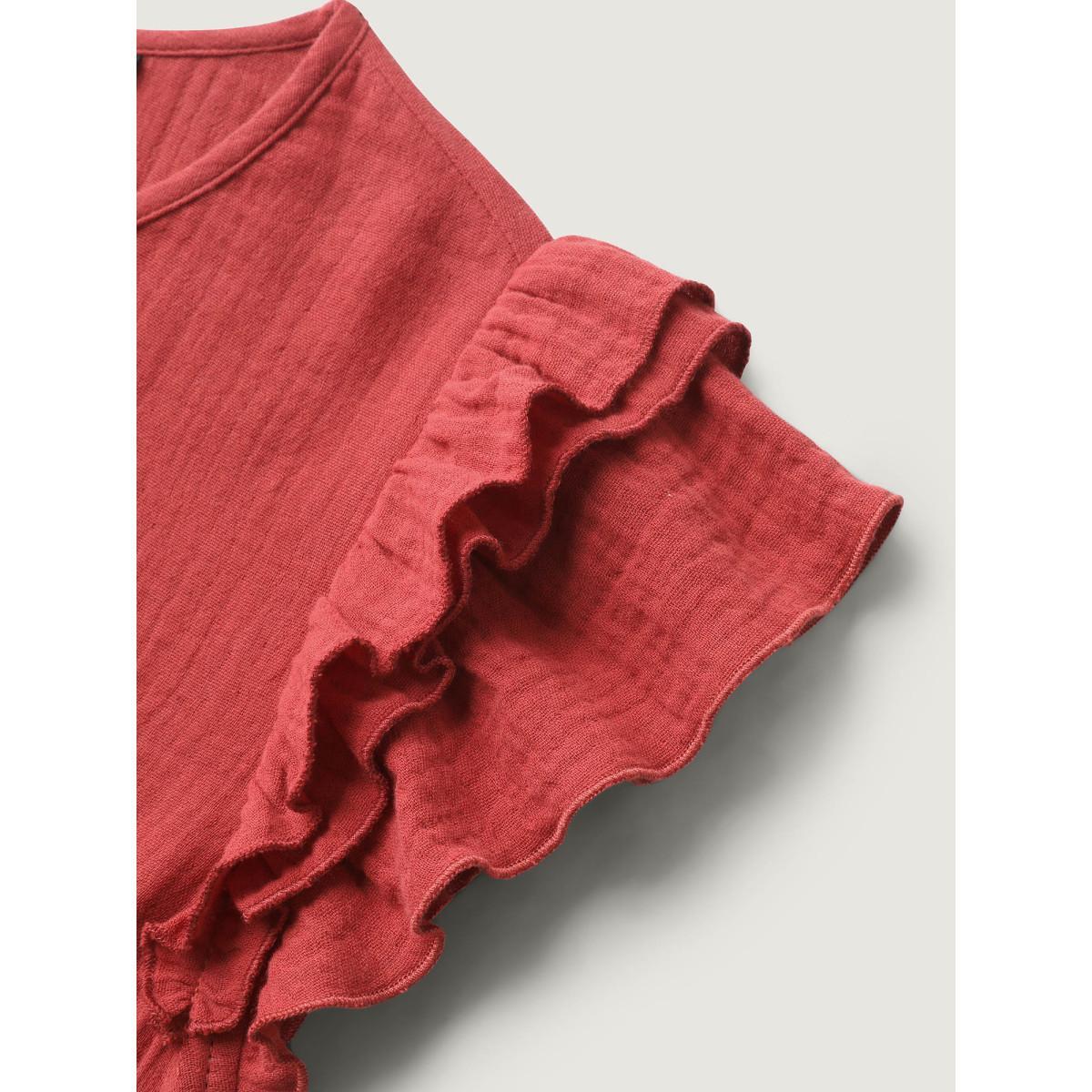 Plus Size Pure Cotton Textured Ruffled Midi Dress Rust Women Round Neck Cap Sleeve Curvy BloomChic 30/6X Product Image