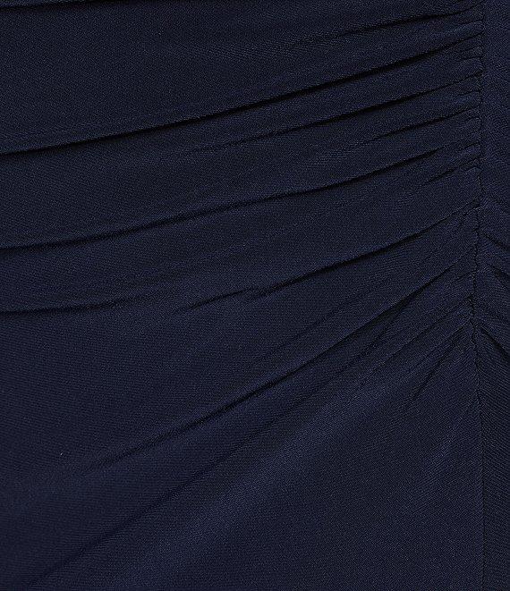 Marina Mesh Beaded Puff Long Sleeve V-Neck Front Slit Gown Product Image