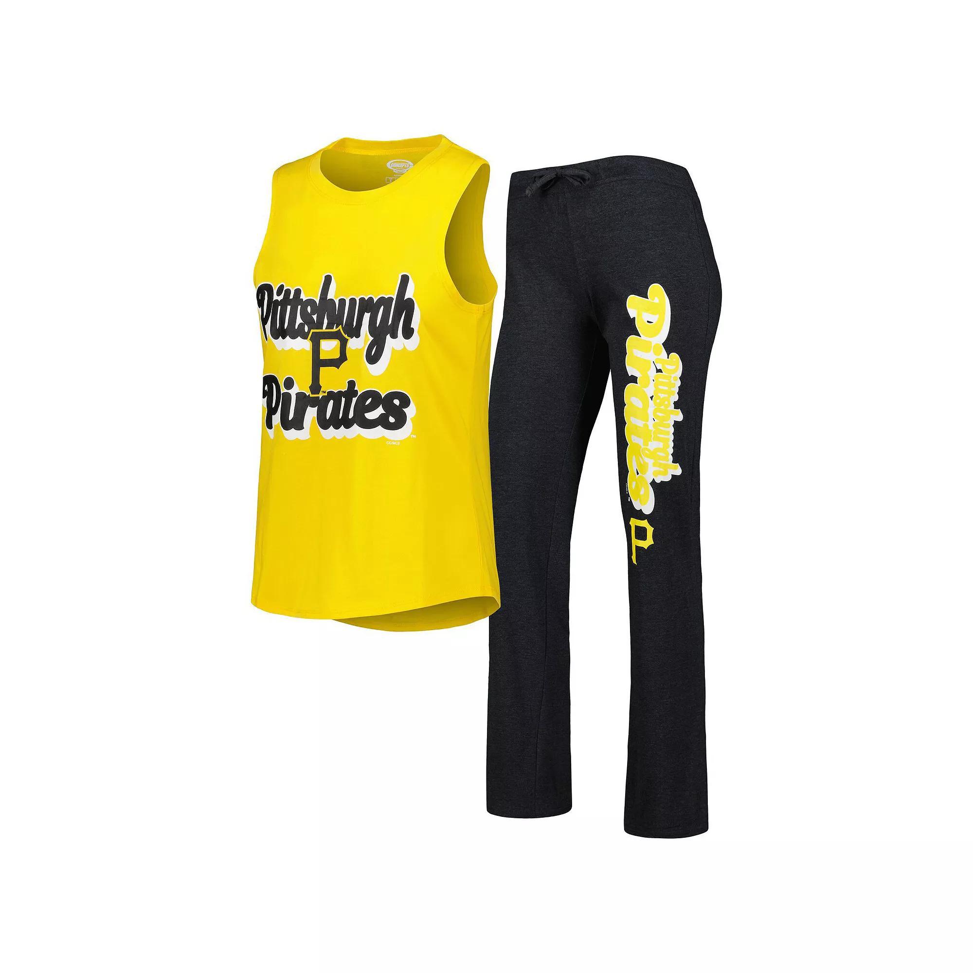 Womens Concepts Sport Heather Black/Gold Pittsburgh Pirates Wordmark Meter Muscle Tank Top & Pants Sleep Set Product Image