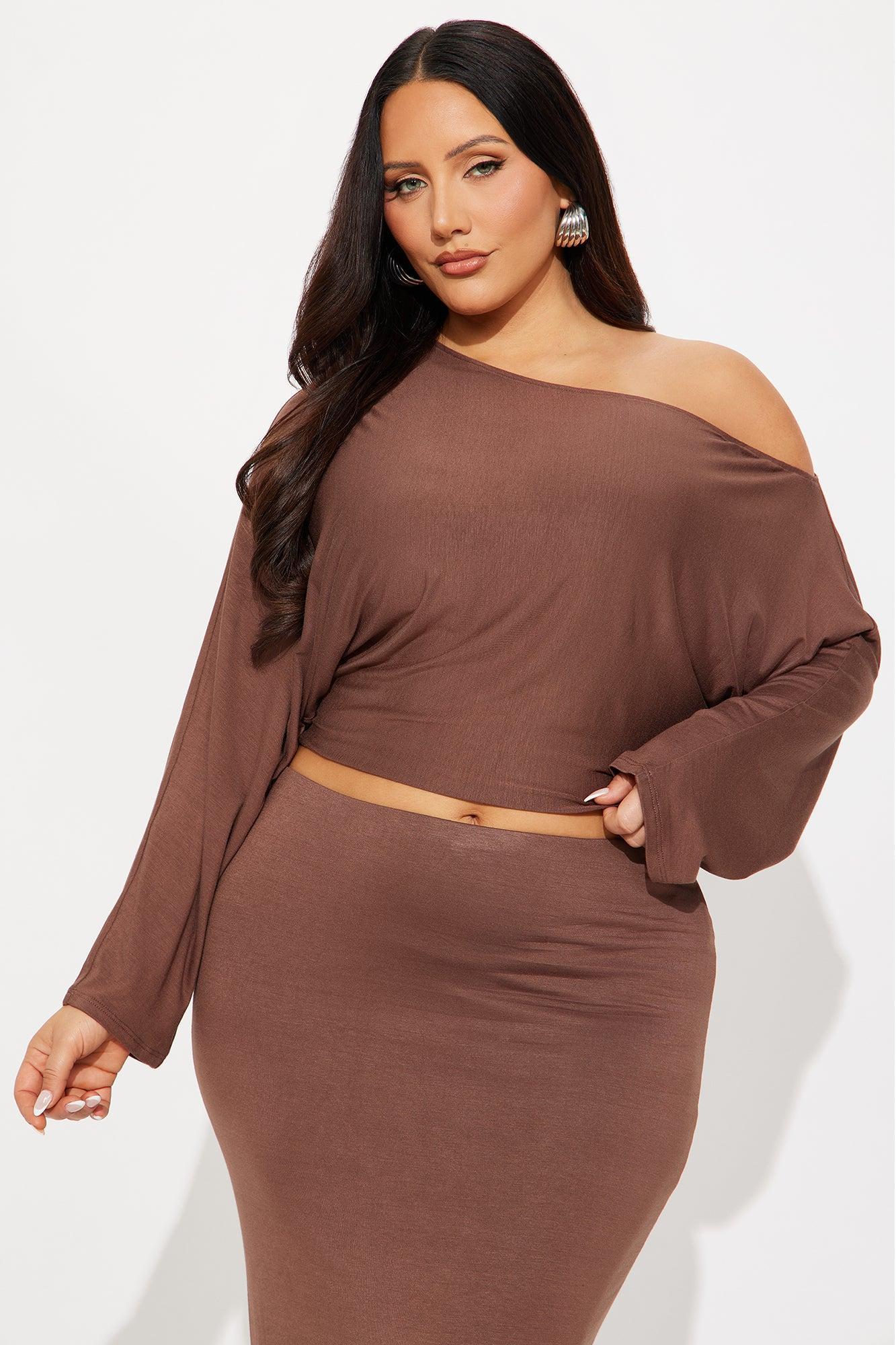 Meena One Shoulder Maxi Skirt Set - Brown Product Image