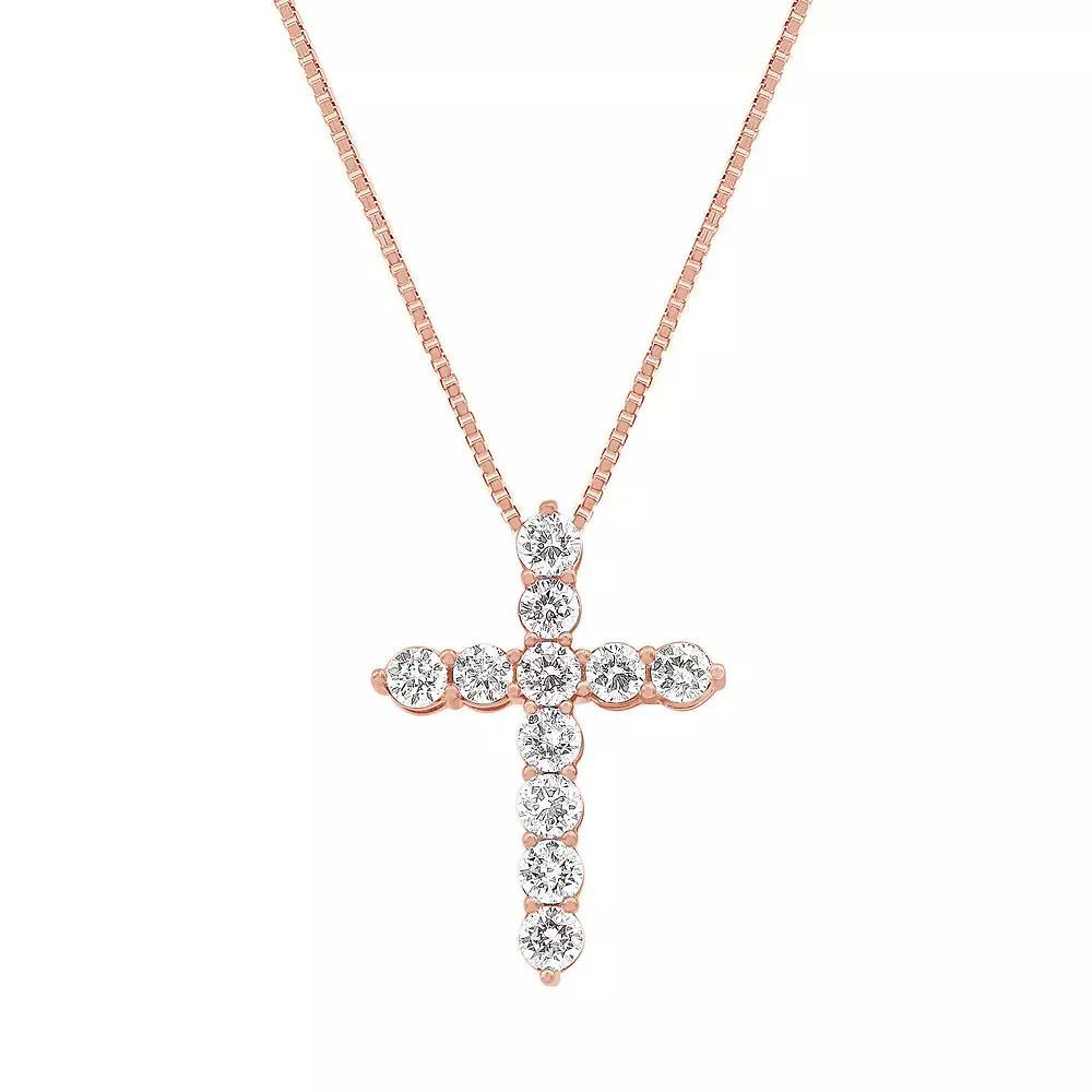 Gemstone Brilliance Lab-Created White Sapphire Cross Pendant Necklace, Women's, Size: 18", Pink Tone Product Image
