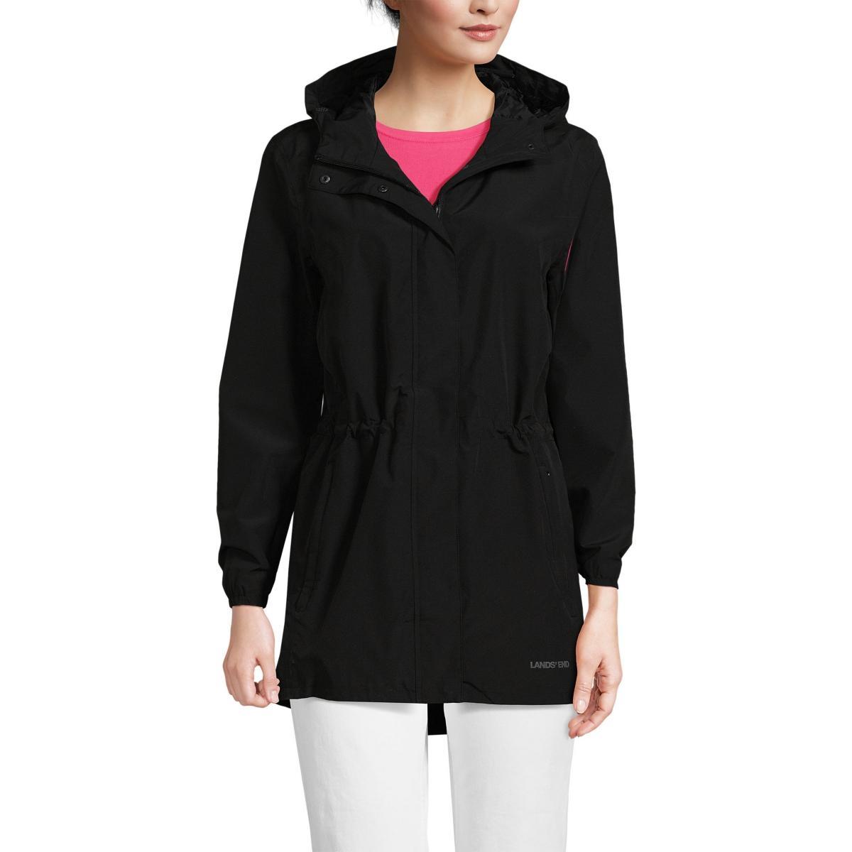Womens Lands End Hooded Packable Raincoat Deep Blue Product Image