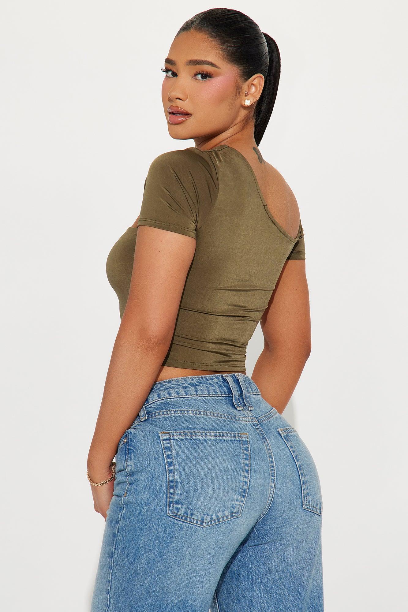 Gimme More One Shoulder Top - Olive Product Image