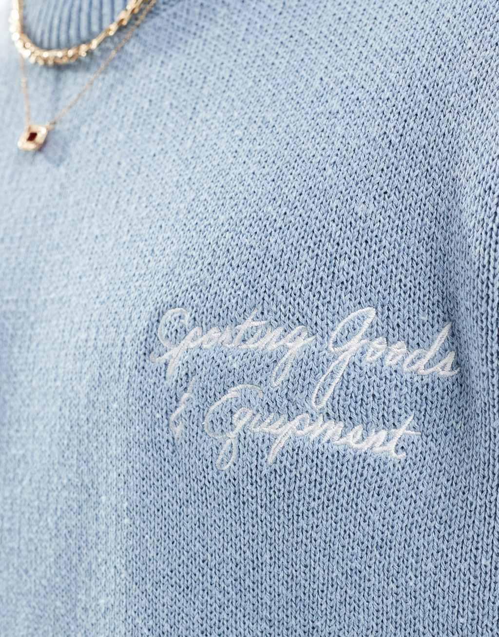 ONLY & SONS relaxed fit sweater with embroidery in light blue Product Image