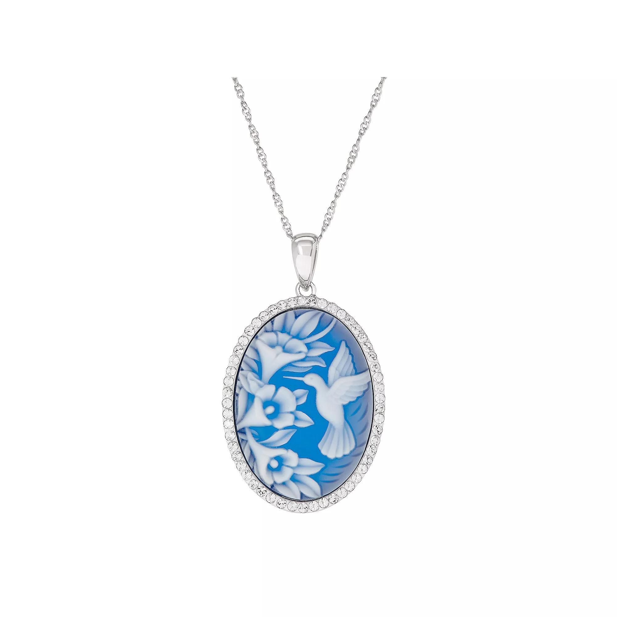 Sterling Silver Crystal Blue Hummingbird Cameo Pendant Necklace, Women's, Size: 18" Product Image