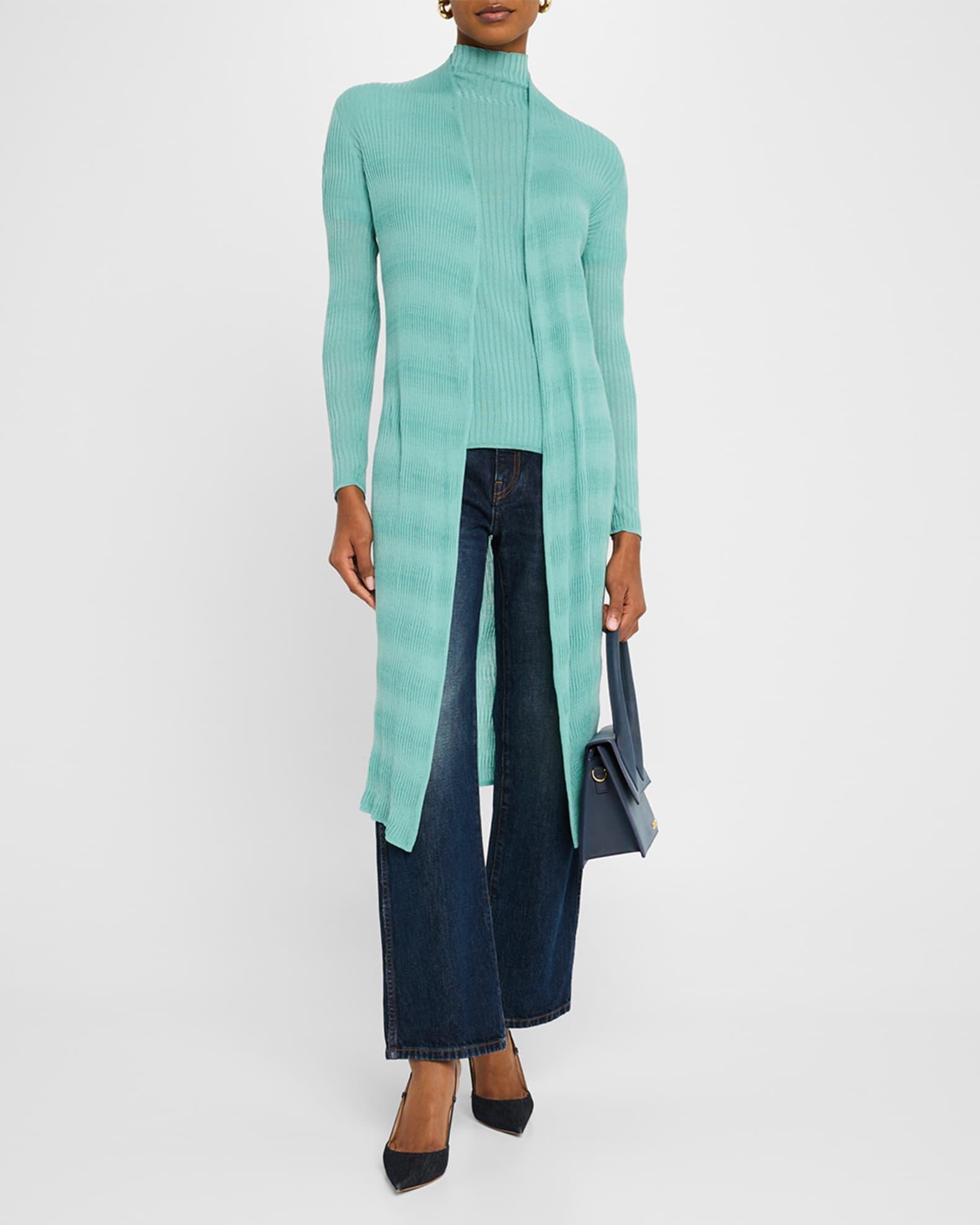 Ribbed Open-Front Duster Cardigan Product Image